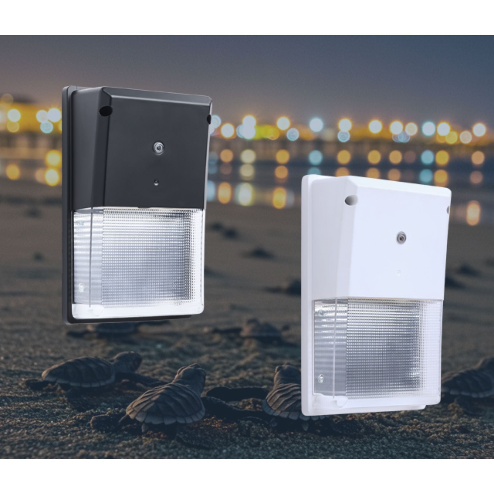 LED Turtle Friendly Mini Wall Pack, 20W, Amber Light And 4000K, 120-277V, White - Bees Lighting