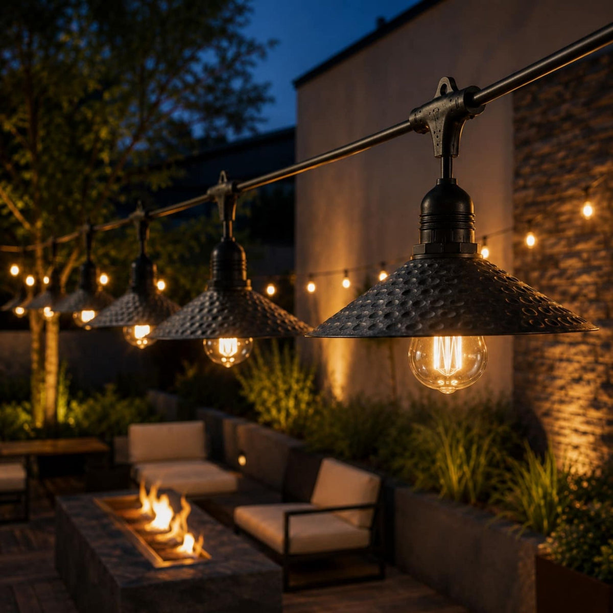 Satco 80-2843 8-Inch Textured Black Metal Dark Sky Shade for Patio String Lights
