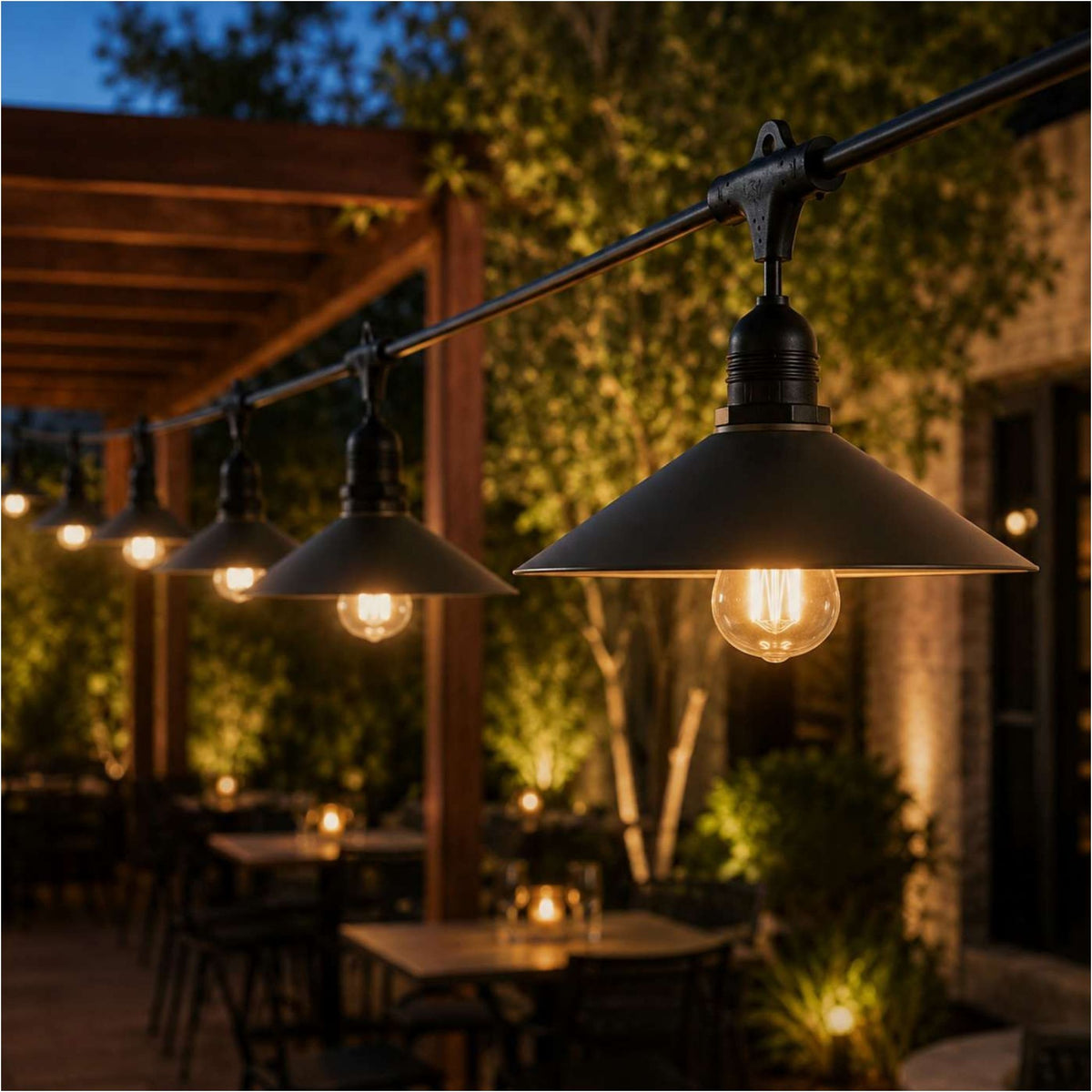 Satco 80-2893 Matte Black Smooth Steel Dark Sky Shade for Patio String Lights