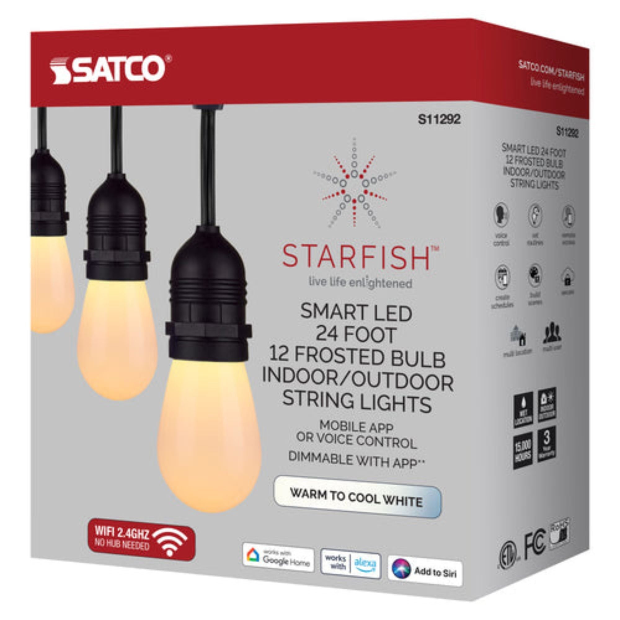 Starfish WiFi Smart Indoor/Outdoor LED String Light, 12-S14 Bulbs, Tunable White