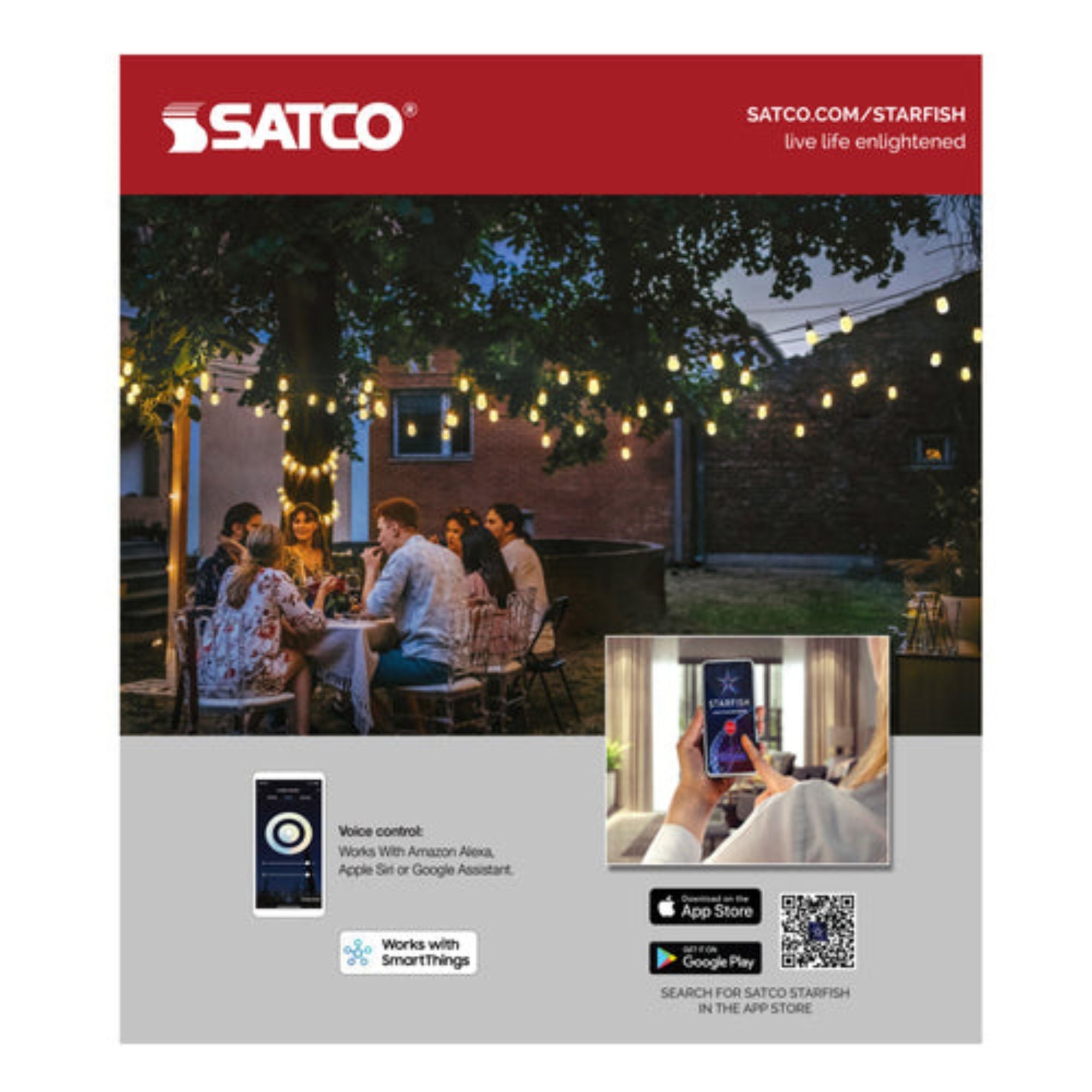 Starfish WiFi Smart Indoor/Outdoor LED String Light, 12-S14 Bulbs, Tunable White