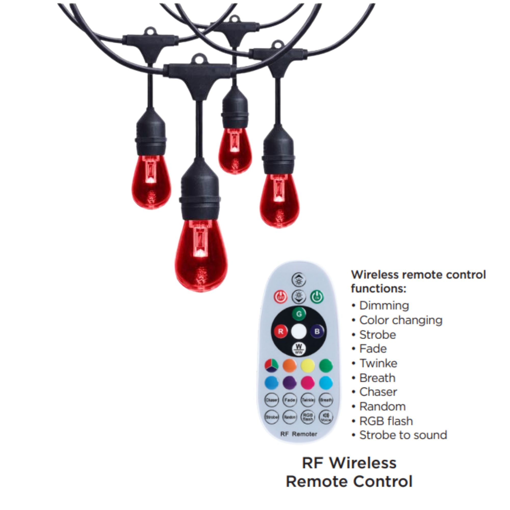 Indoor/Outdoor 24 Feet LED String Light with Remote Control, 12-S14 Bulbs, RGBTW