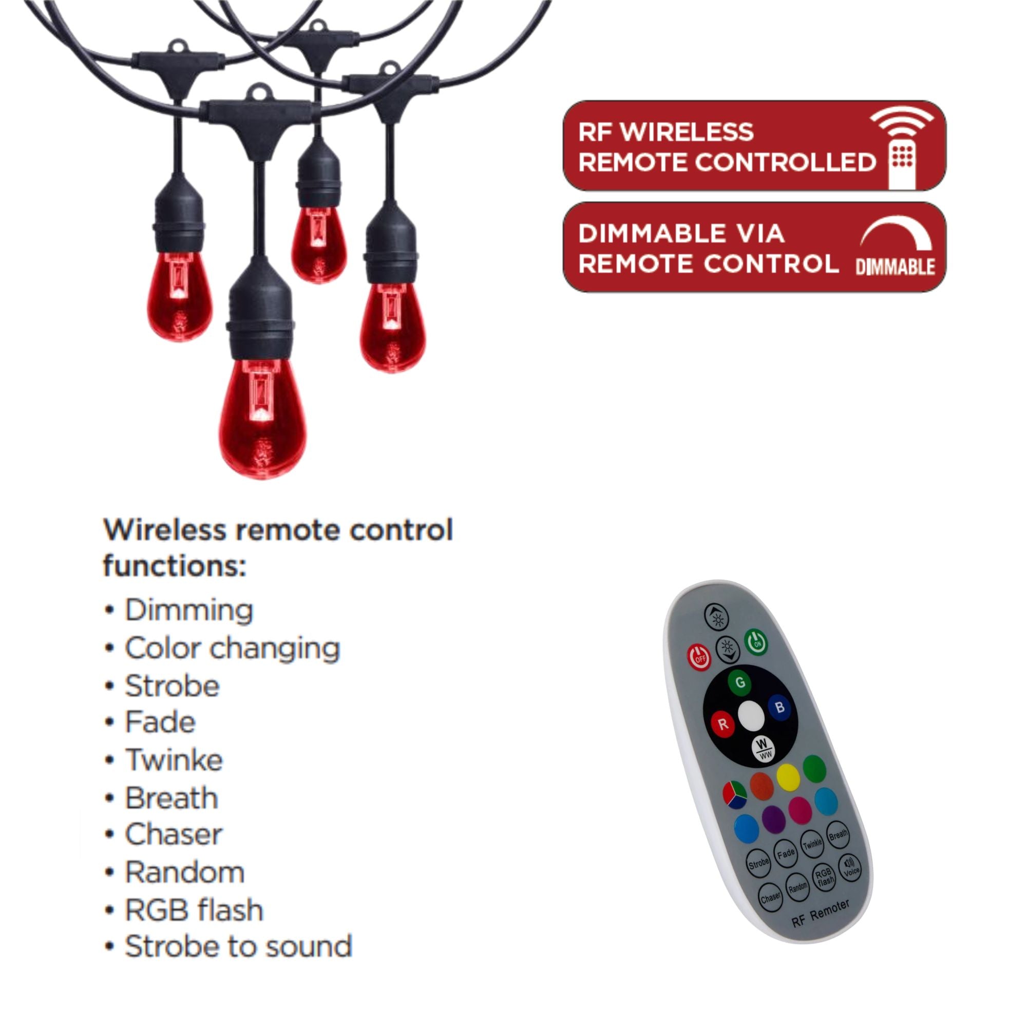 Indoor/Outdoor 48 Feet LED String Light with Remote, 15-LED Bulbs, RGBTW