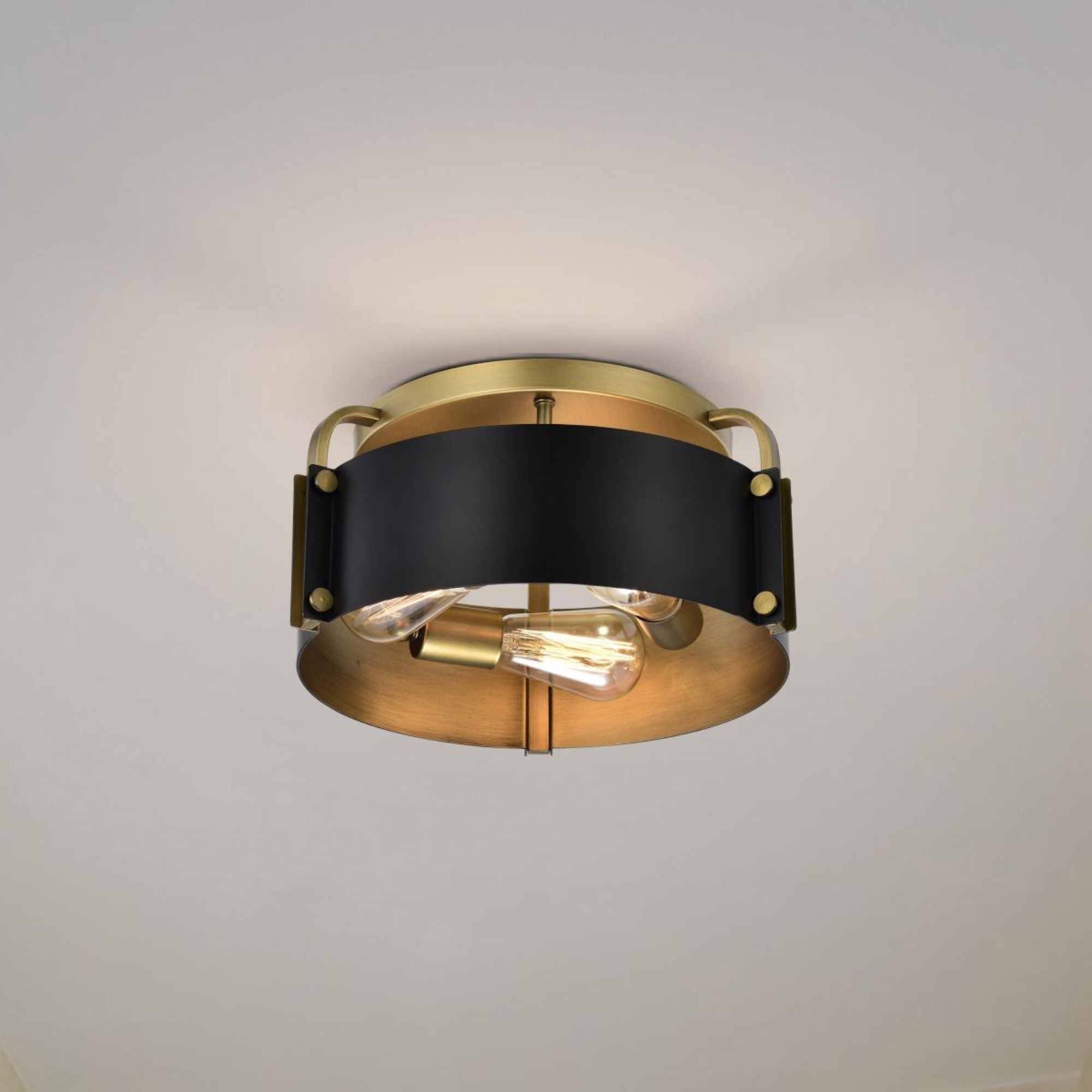 Altos 14" 3 lights Semi-flush Mount, Matte Black and Natural Brass Finish