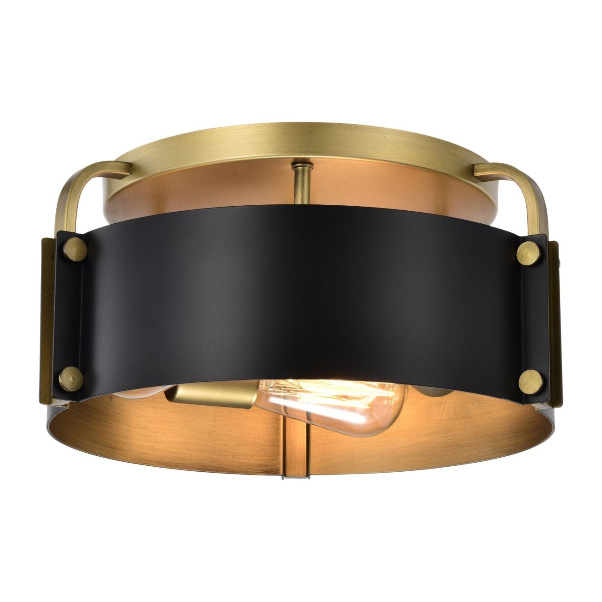 Altos 14" 3 lights Semi-flush Mount, Matte Black and Natural Brass Finish