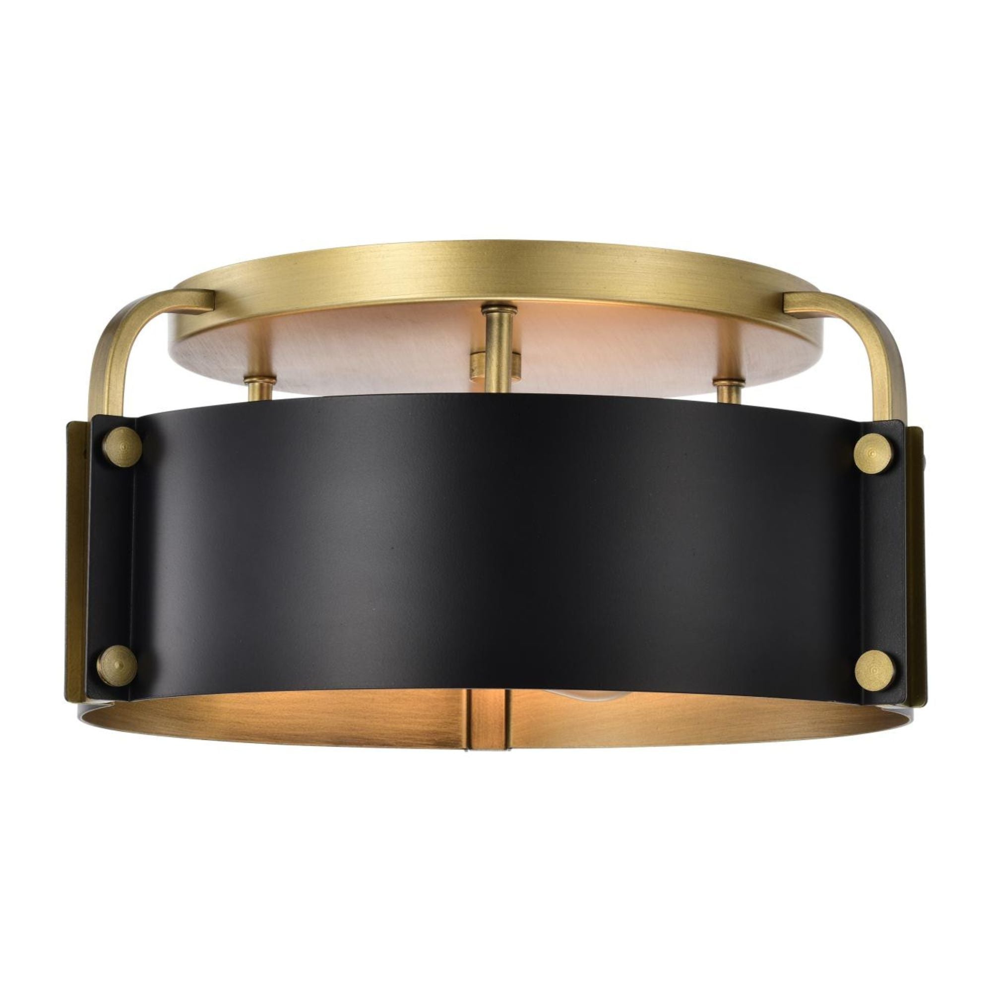 Altos 14" 3 lights Semi-flush Mount, Matte Black and Natural Brass Finish