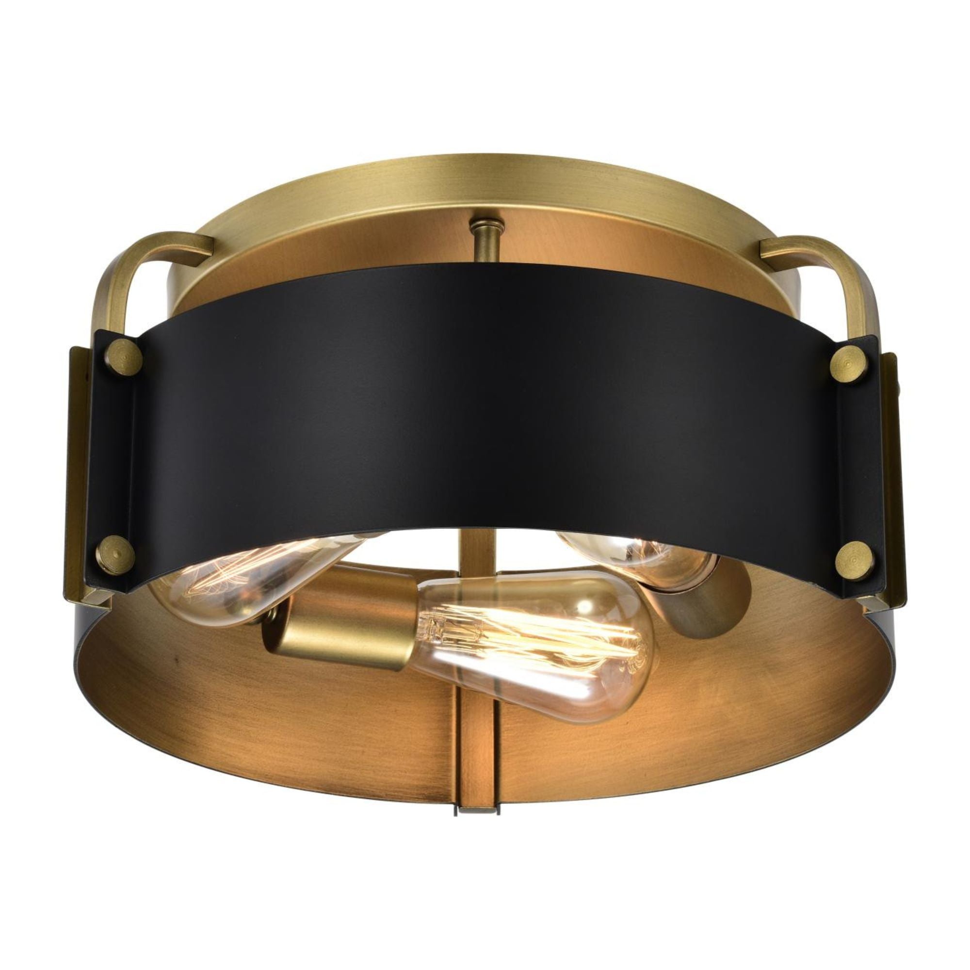 Altos 14" 3 lights Semi-flush Mount, Matte Black and Natural Brass Finish