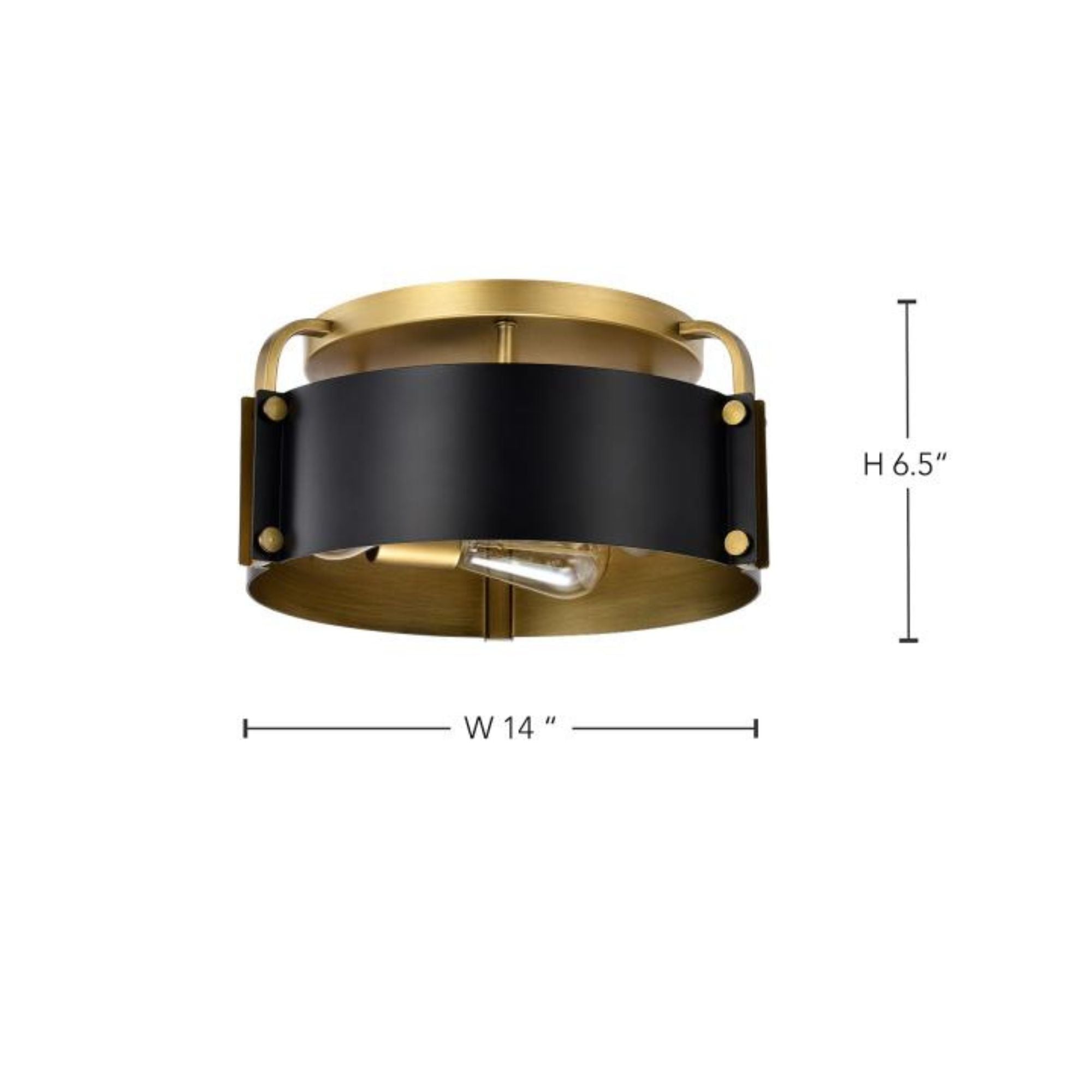 Altos 14" 3 lights Semi-flush Mount, Matte Black and Natural Brass Finish
