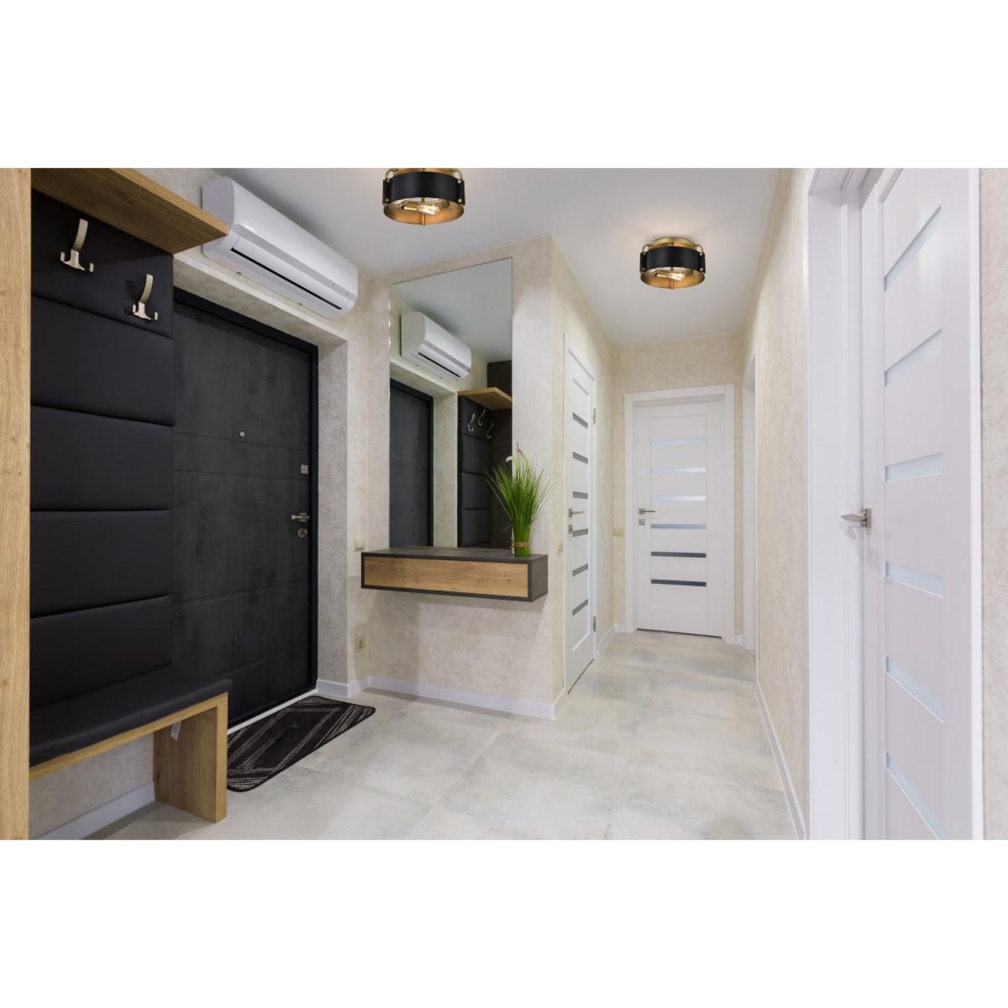 Altos 14" 3 lights Semi-flush Mount, Matte Black and Natural Brass Finish