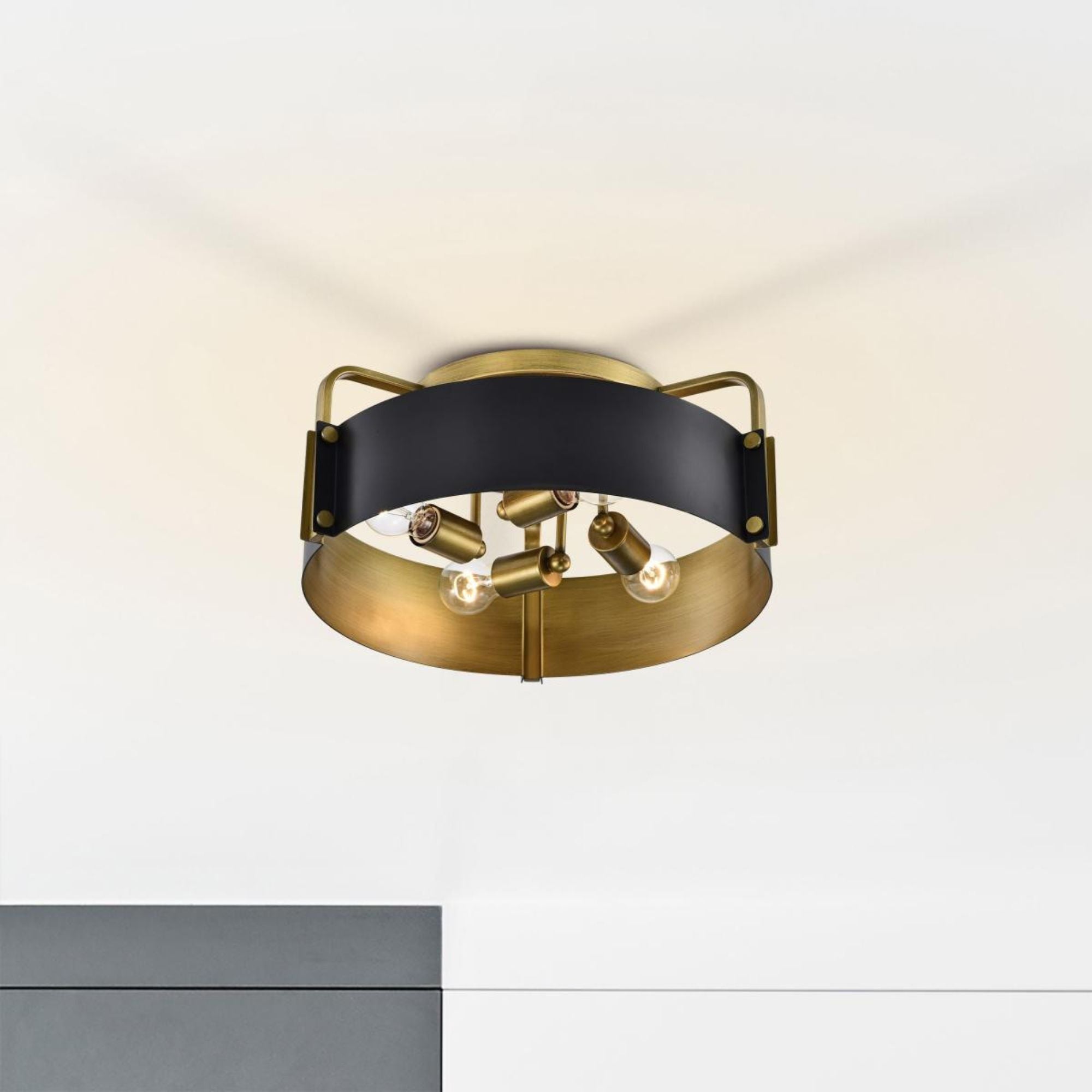 Altos 18" 4 lights Semi-flush Mount, Matte Black and Natural Brass Finish
