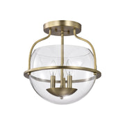 Amado 14" 3 lights Semi-flush Mount, Vintage Brass Finish