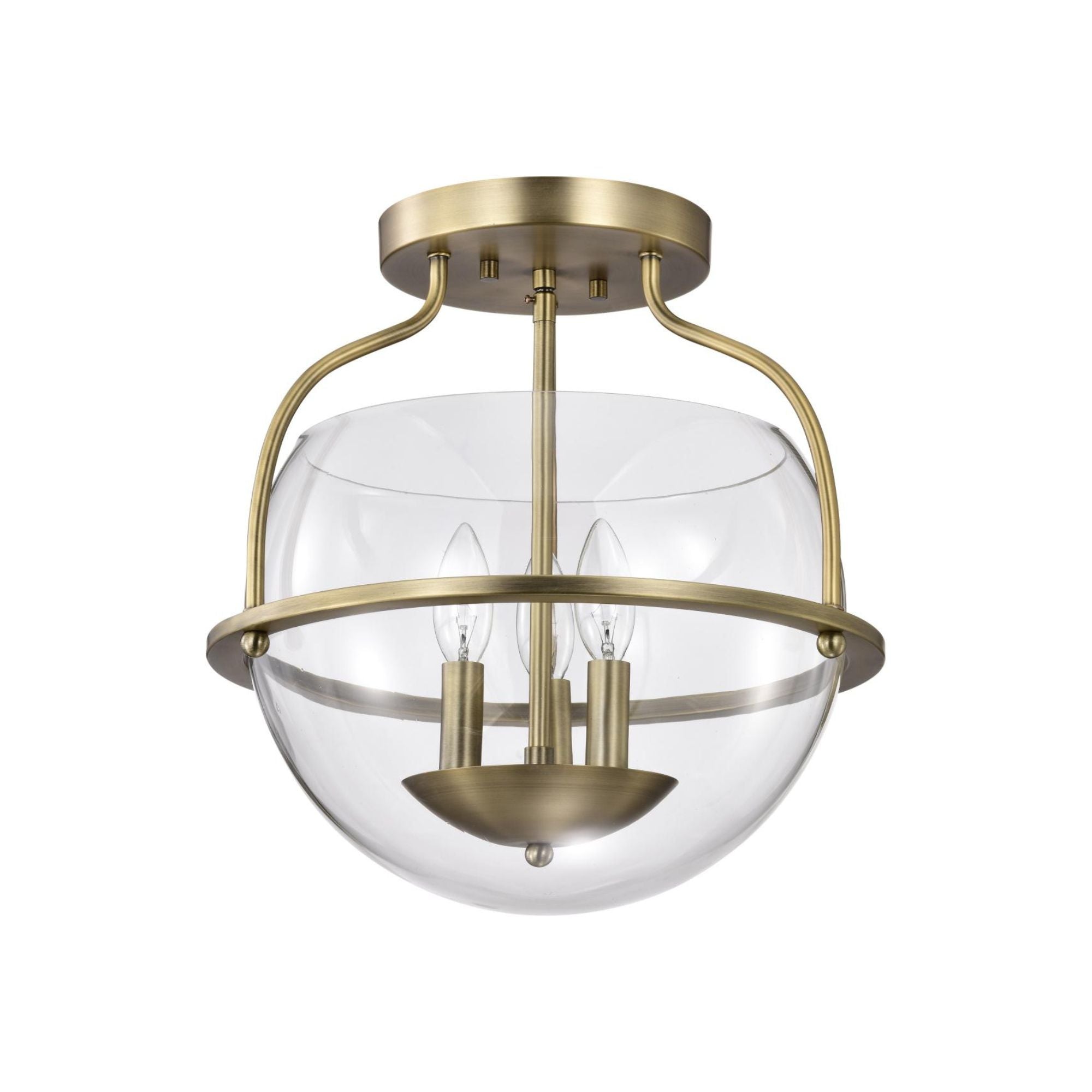 Amado 14" 3 lights Semi-flush Mount, Vintage Brass Finish