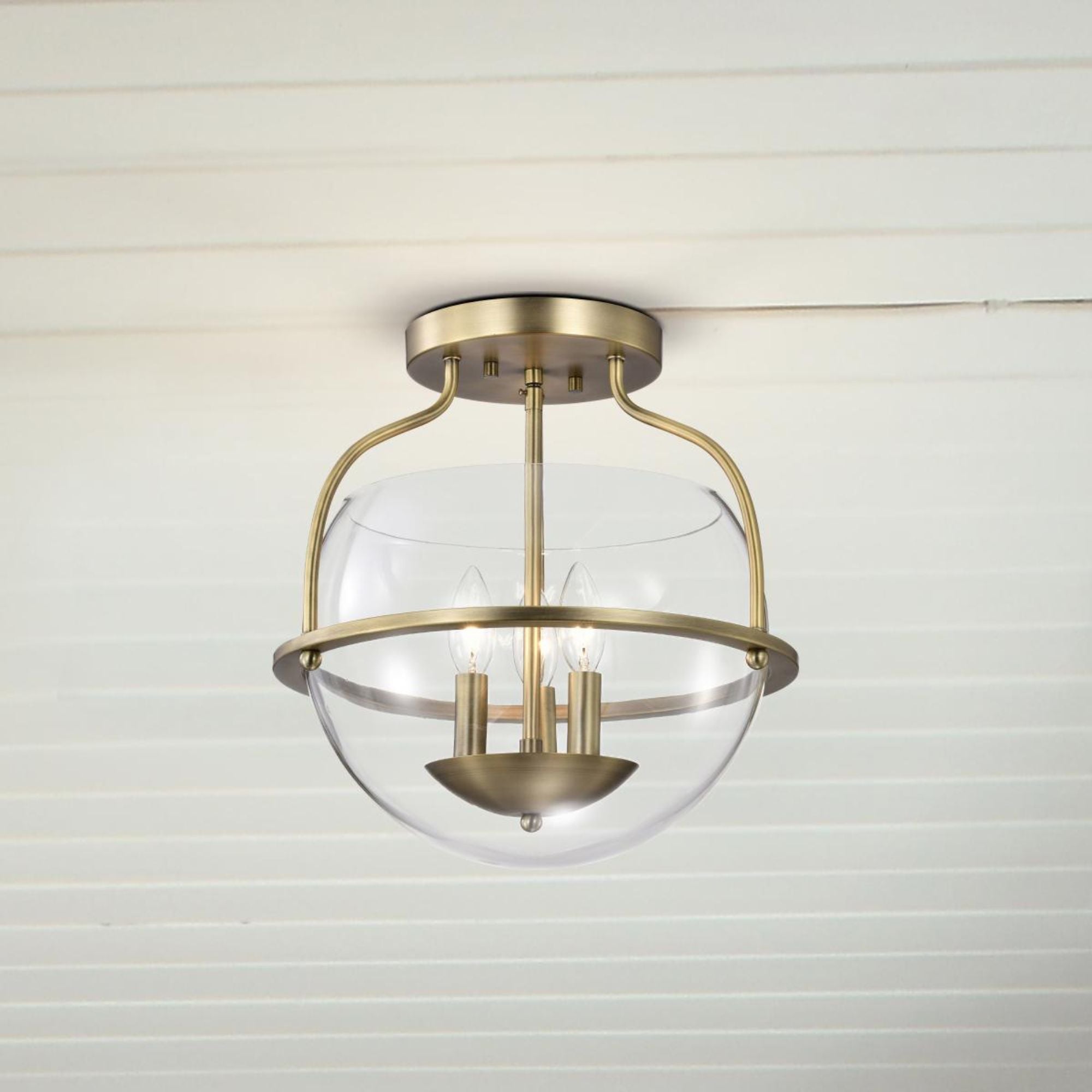 Amado 14" 3 lights Semi-flush Mount, Vintage Brass Finish