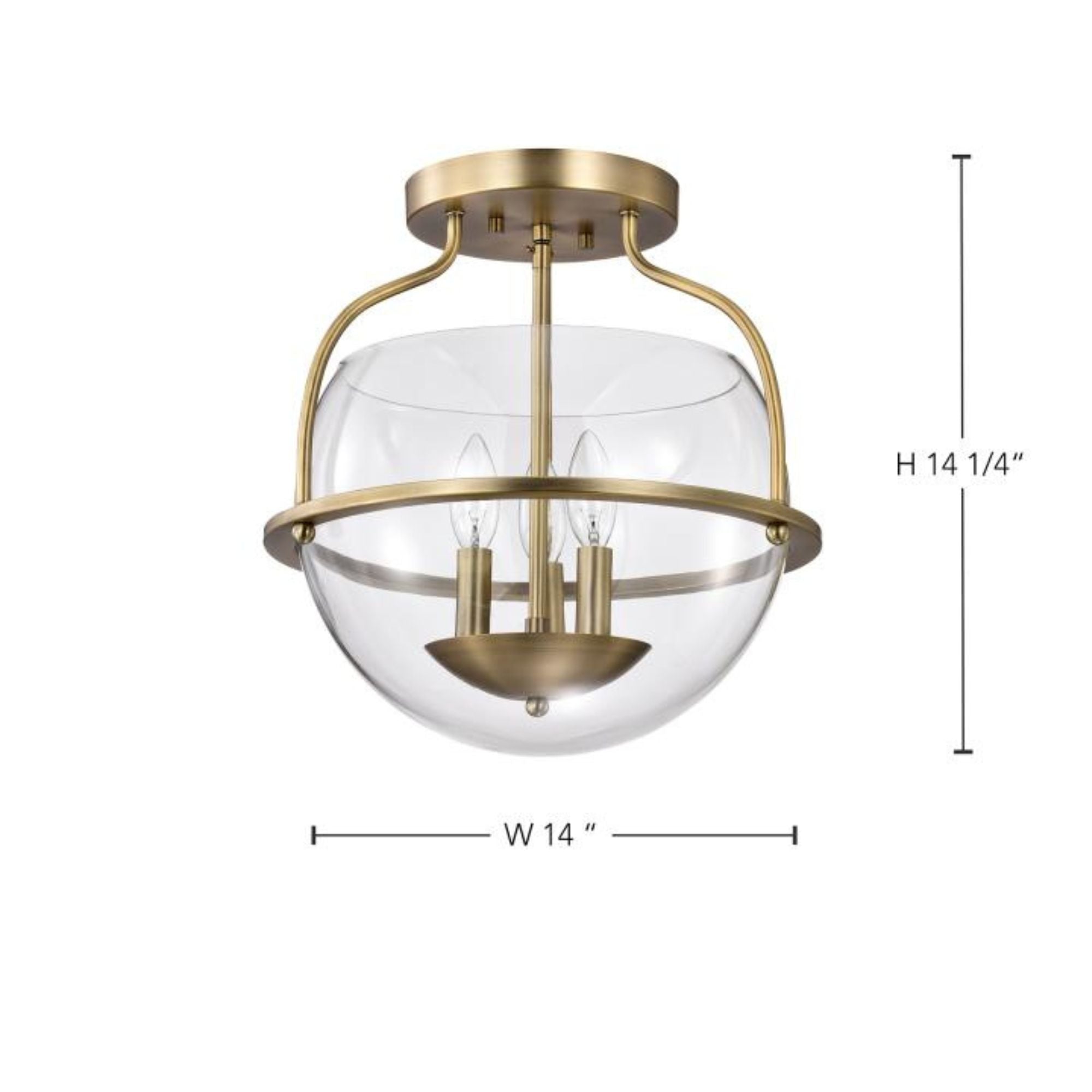 Amado 14" 3 lights Semi-flush Mount, Vintage Brass Finish