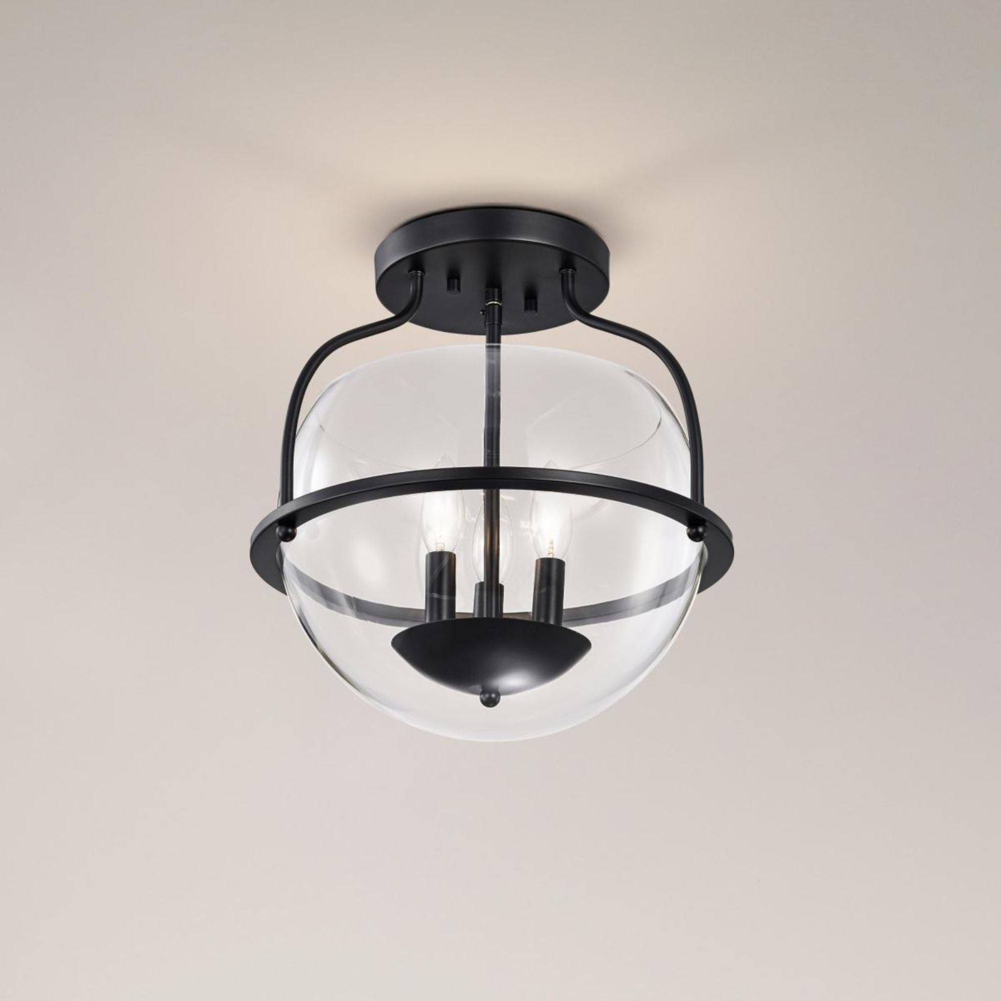 Amado 14" 3 lights Semi-flush Mount, Matte Black Finish