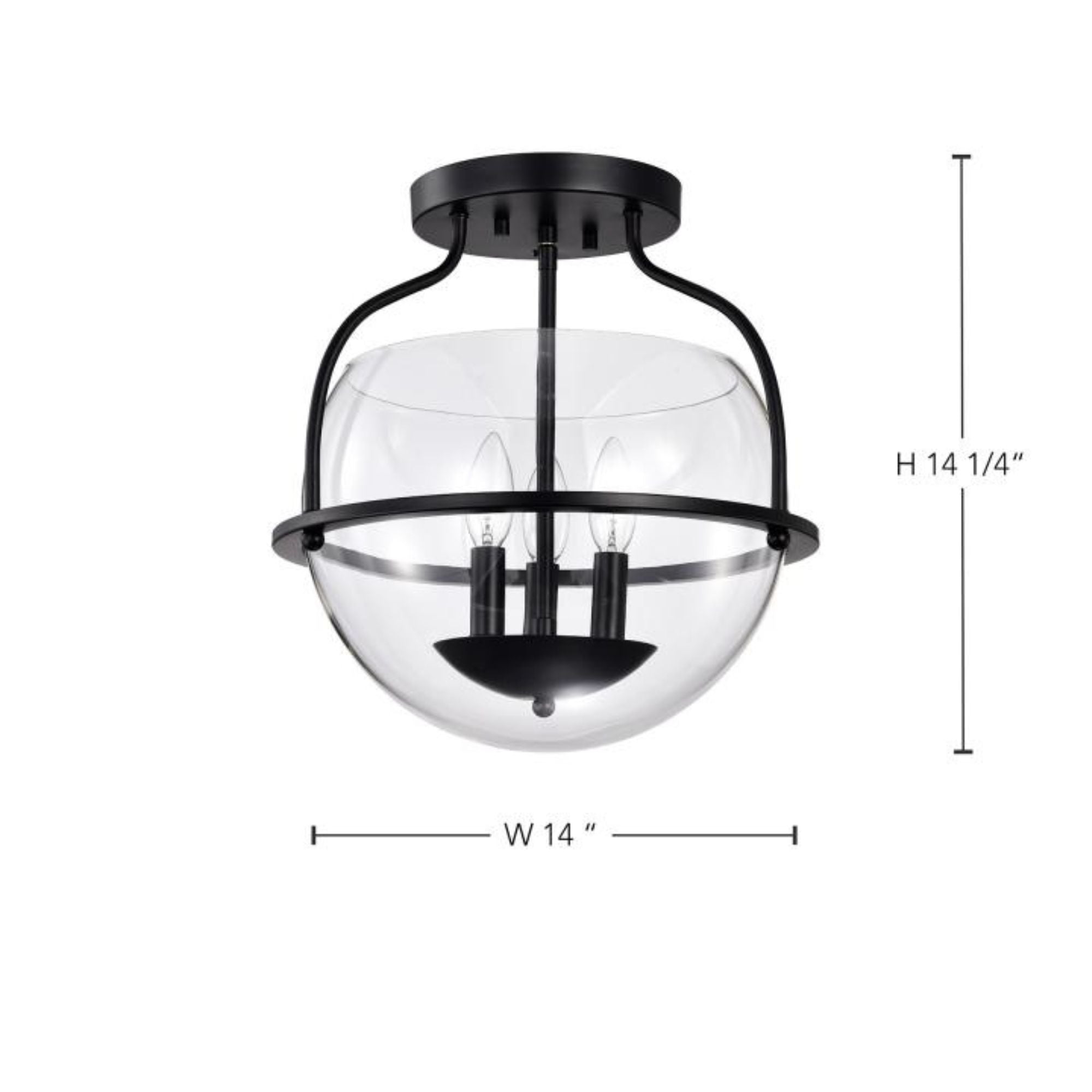 Amado 14" 3 lights Semi-flush Mount, Matte Black Finish