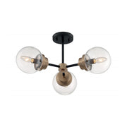 Axis 23" 3 Lights Semi Flush Mount, Black & Brass Finish