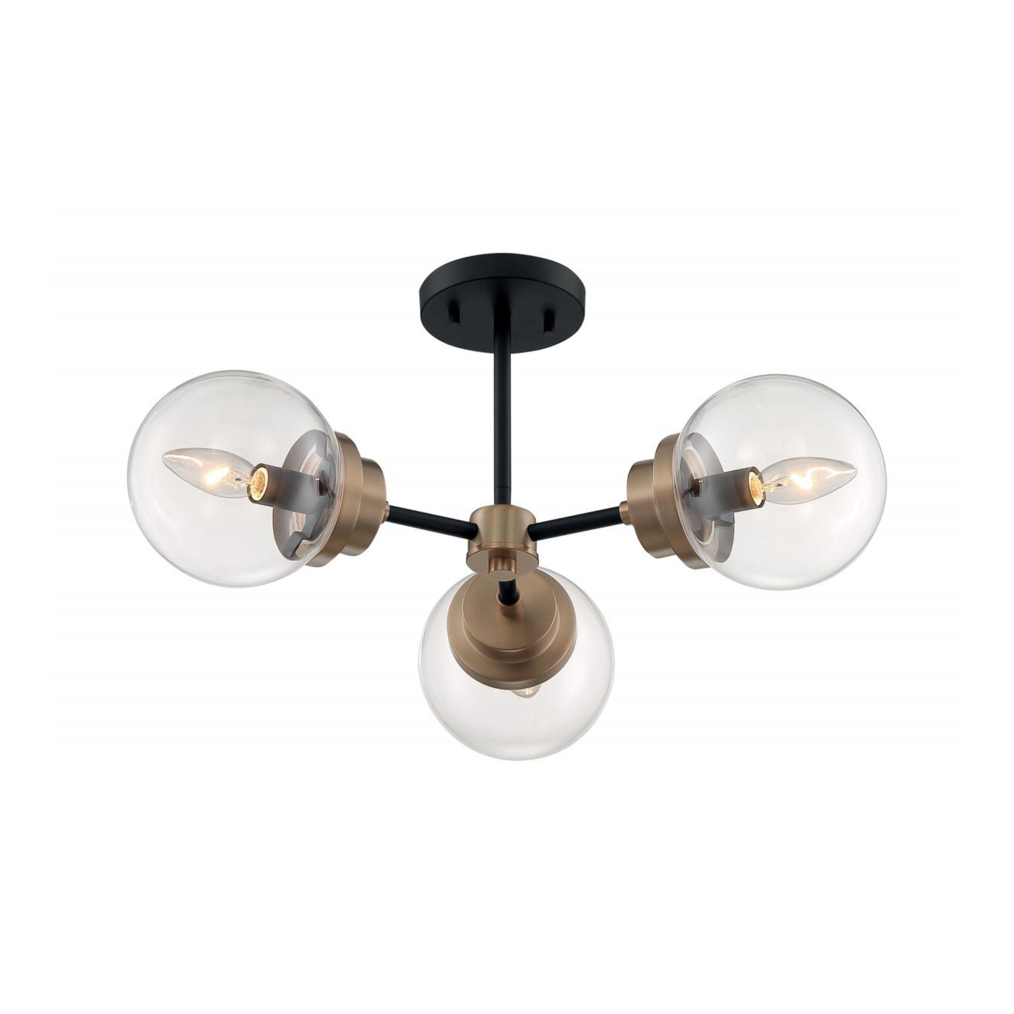 Axis 23" 3 Lights Semi Flush Mount, Black & Brass Finish