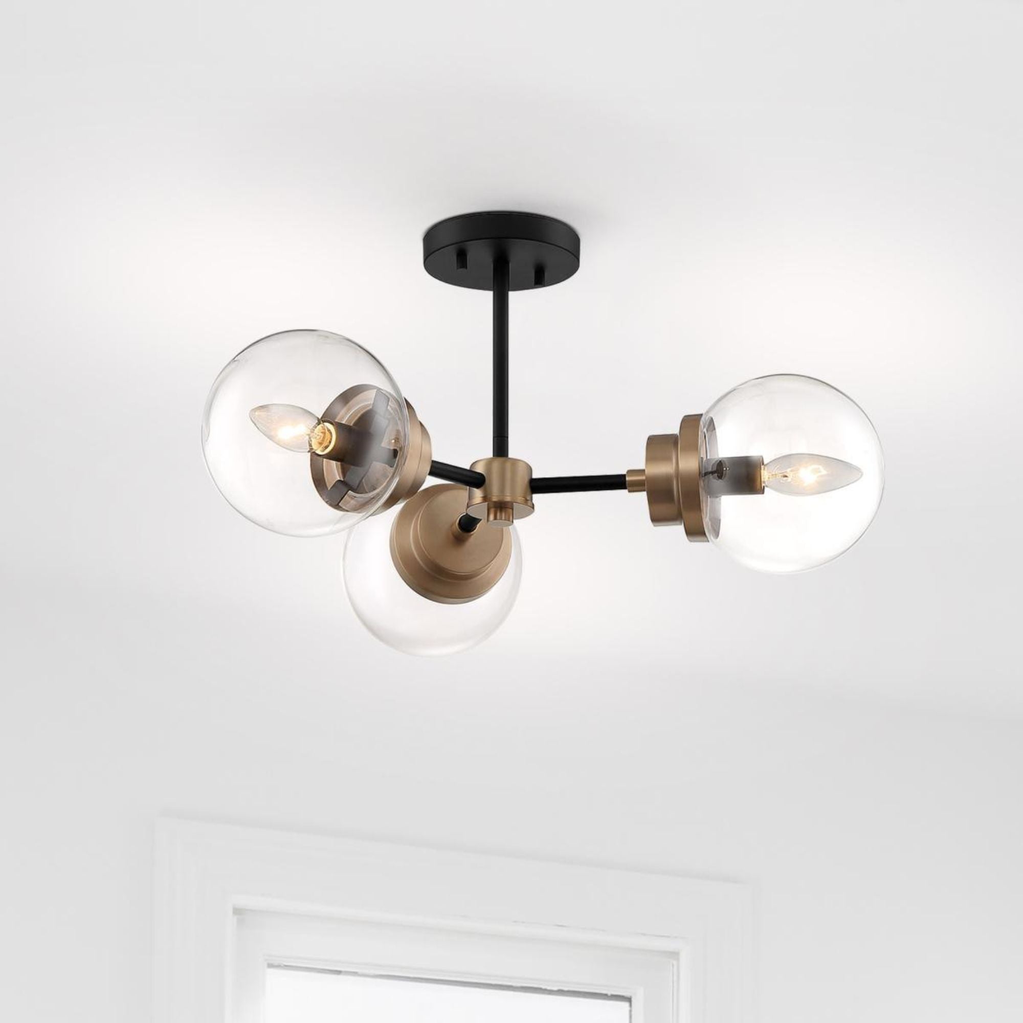 Axis 23" 3 Lights Semi Flush Mount, Black & Brass Finish