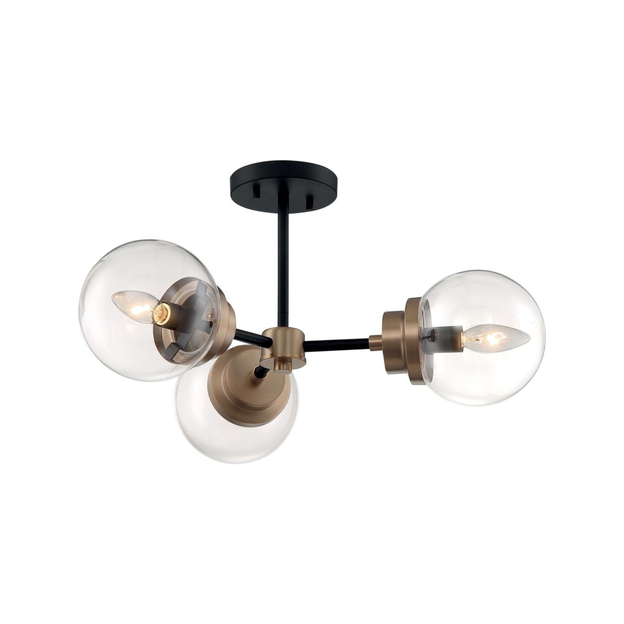 Axis 23" 3 Lights Semi Flush Mount, Black & Brass Finish