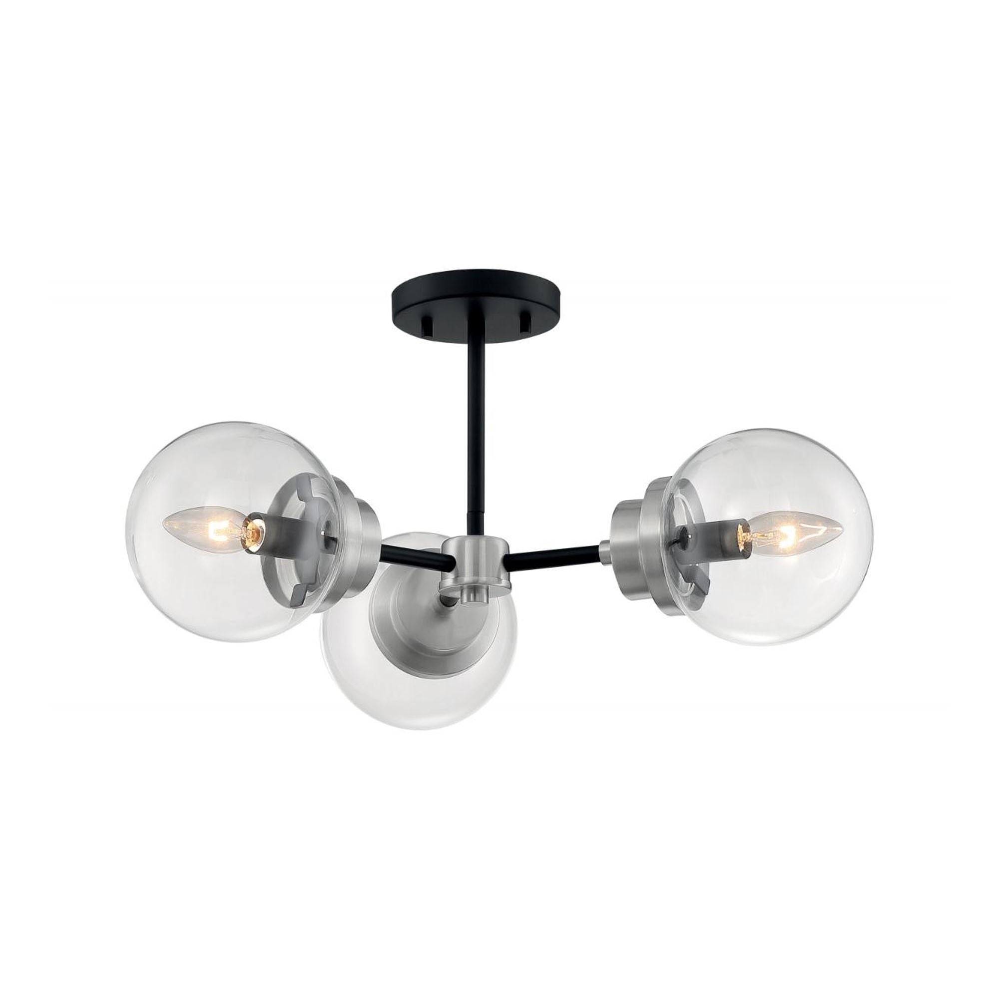 Axis 23" 3 Lights Semi Flush Mount, Black & Nickel Finish