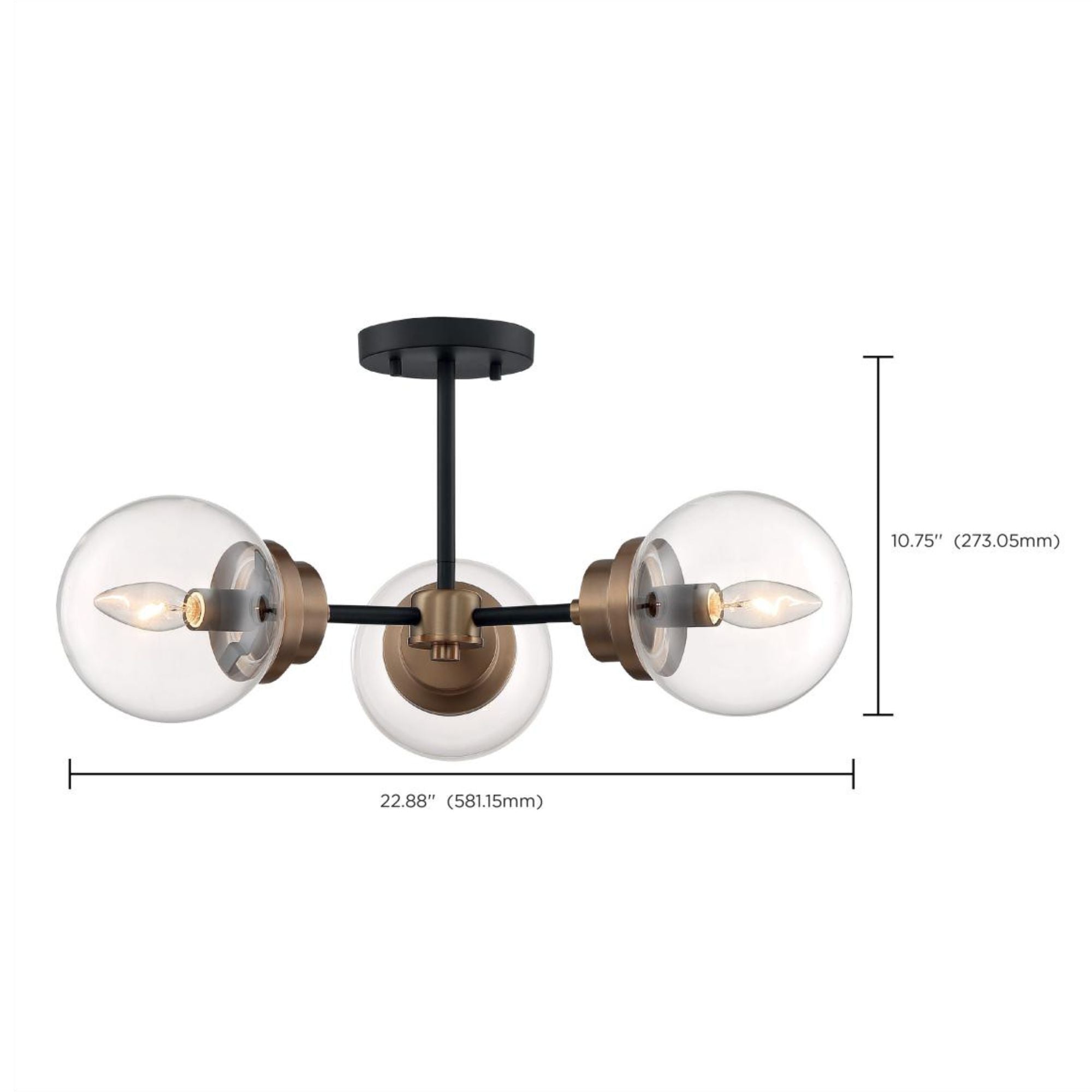 Axis 23" 3 Lights Semi Flush Mount, Black & Nickel Finish