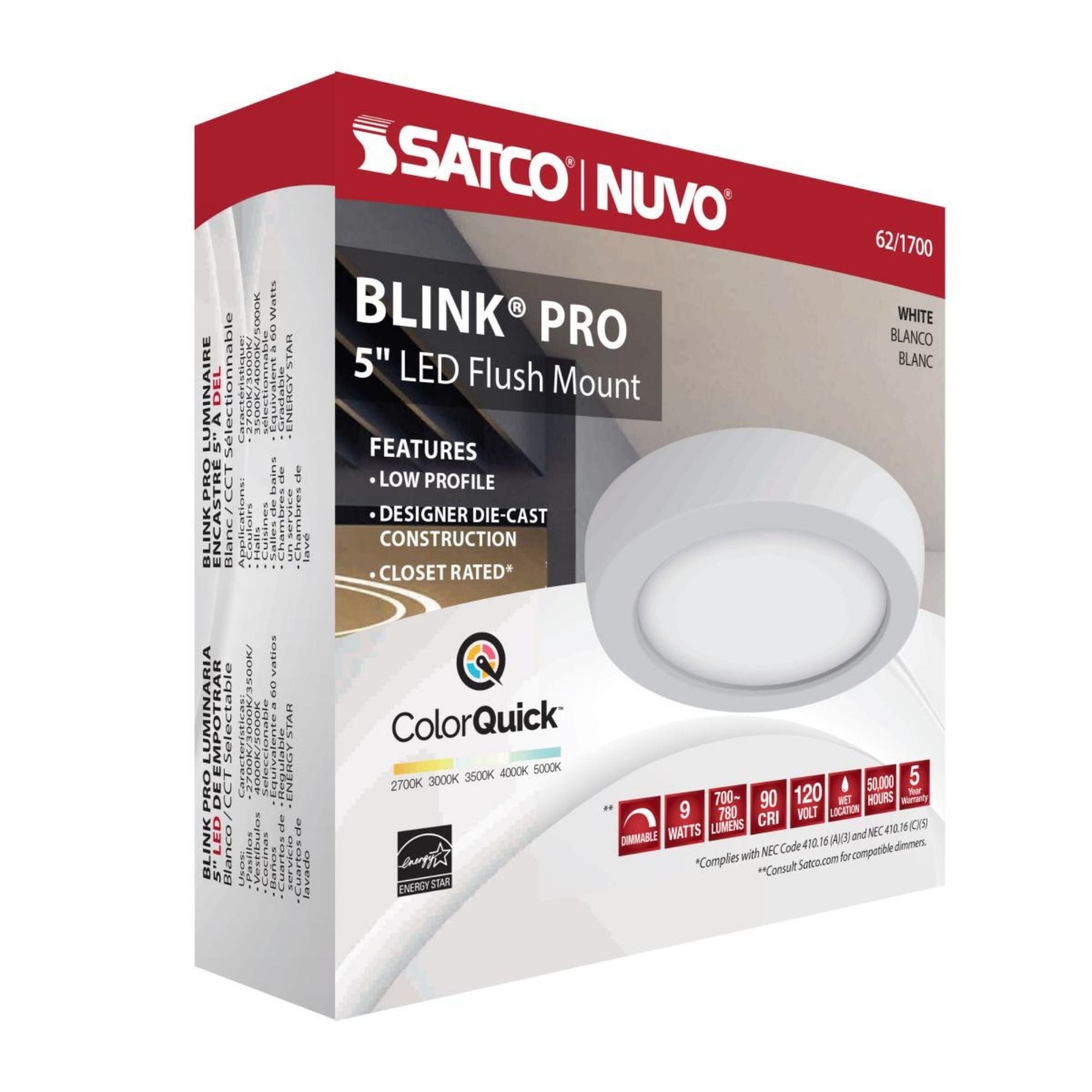 Blink 5" LED Round Disk Light, 9W, 5CCT, White Finish