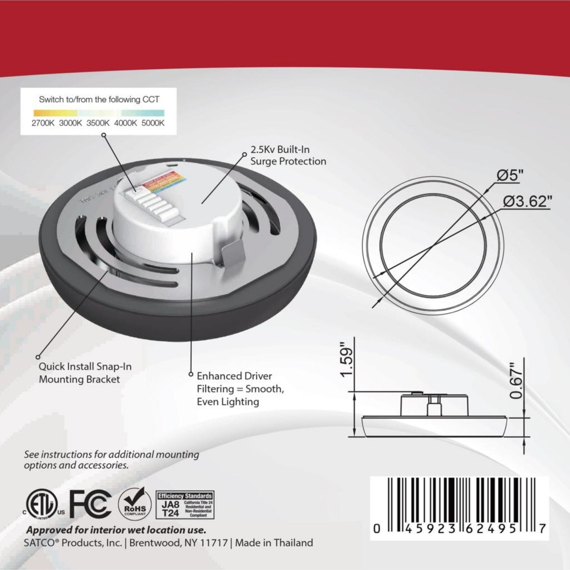 Blink 5" LED Round Disk Light, 9W, 5CCT, Black Finish