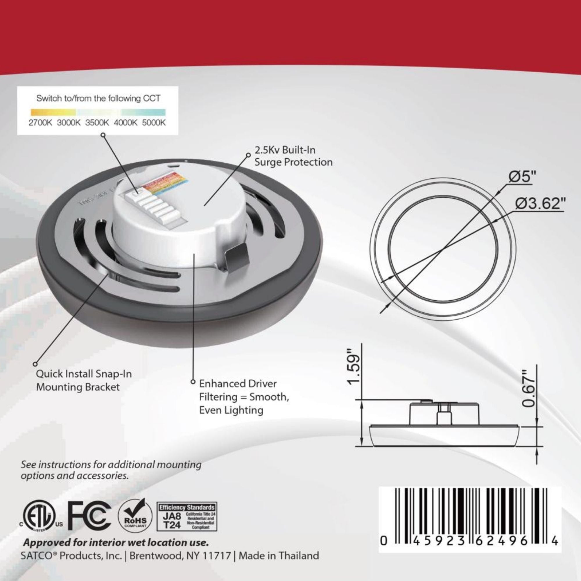 Blink 5" LED Round Disk Light, 9W, 5CCT, Bronze Finish