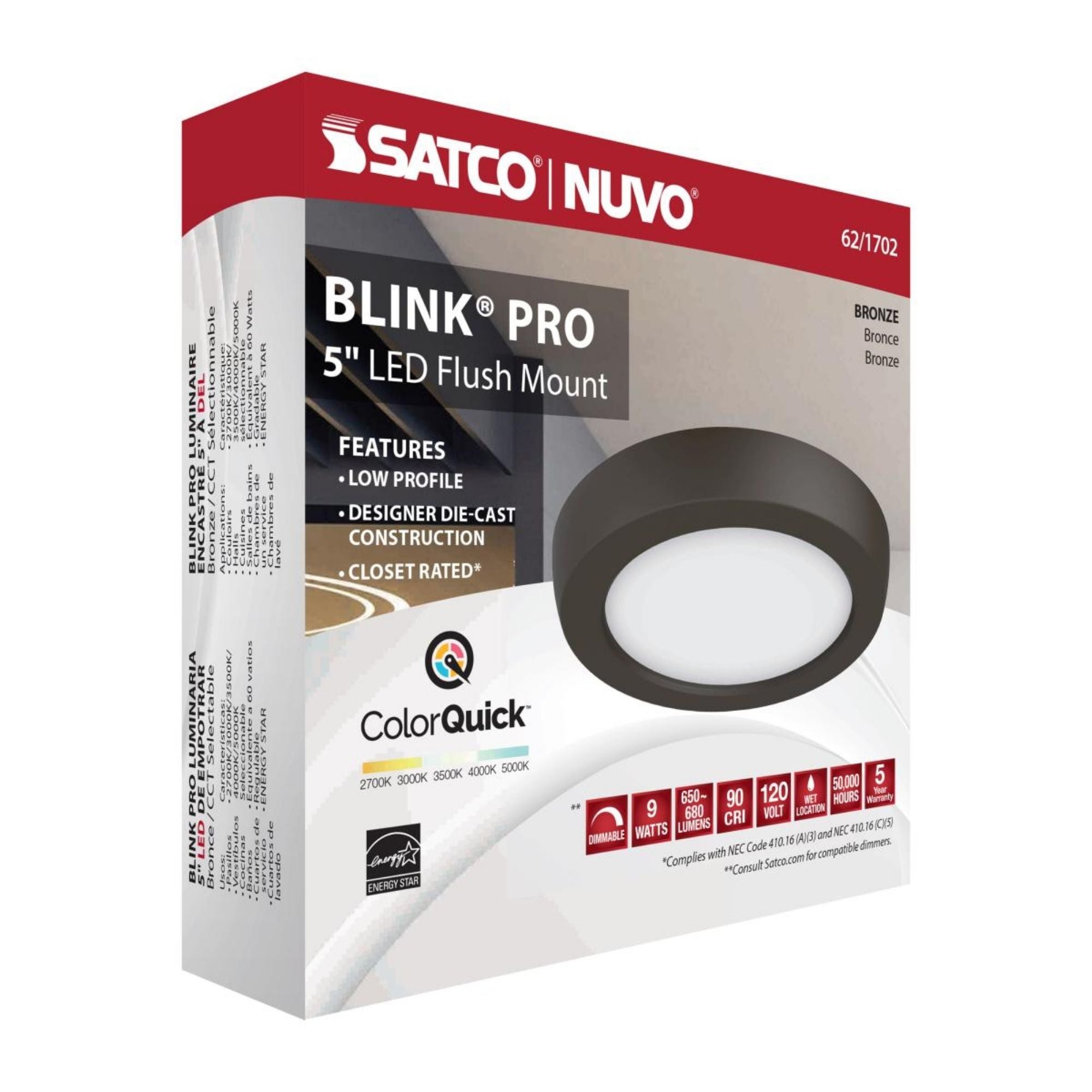 Blink 5" LED Round Disk Light, 9W, 5CCT, Bronze Finish
