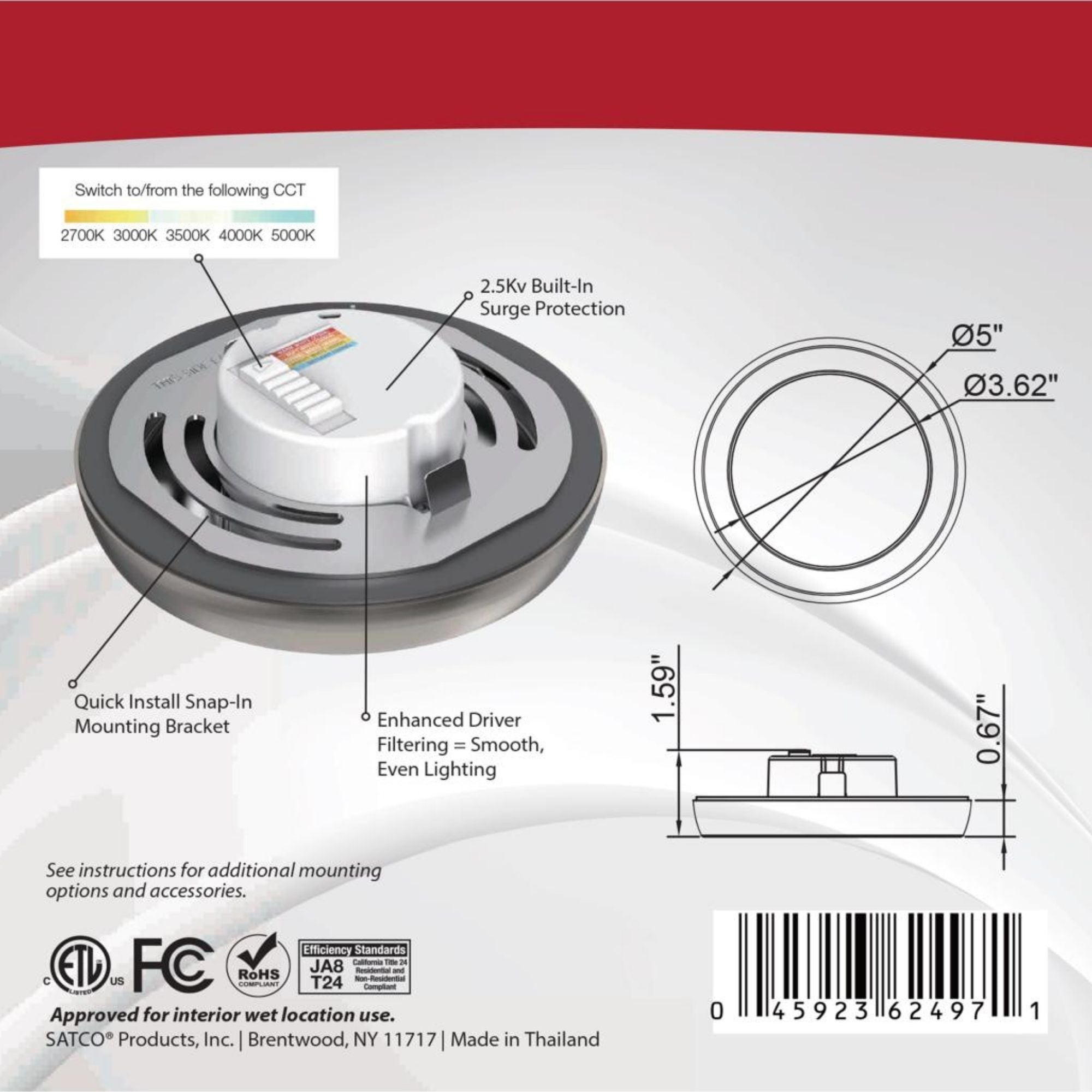 Blink 5" LED Round Disk Light, 9W, 5CCT, Brushed Nickel Finish