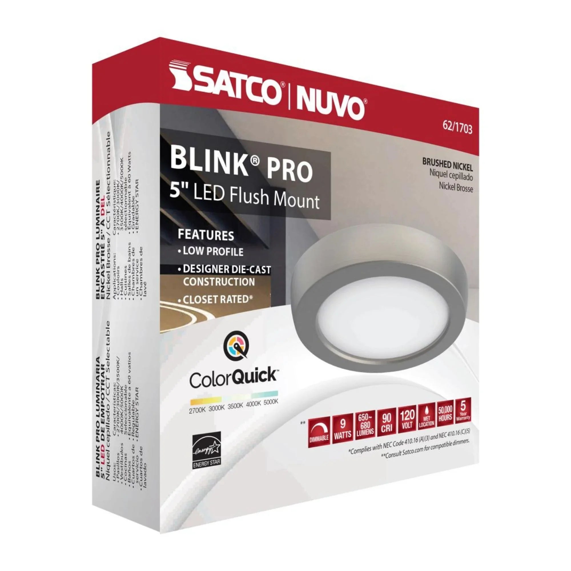 Blink 5" LED Round Disk Light, 9W, 5CCT, Brushed Nickel Finish