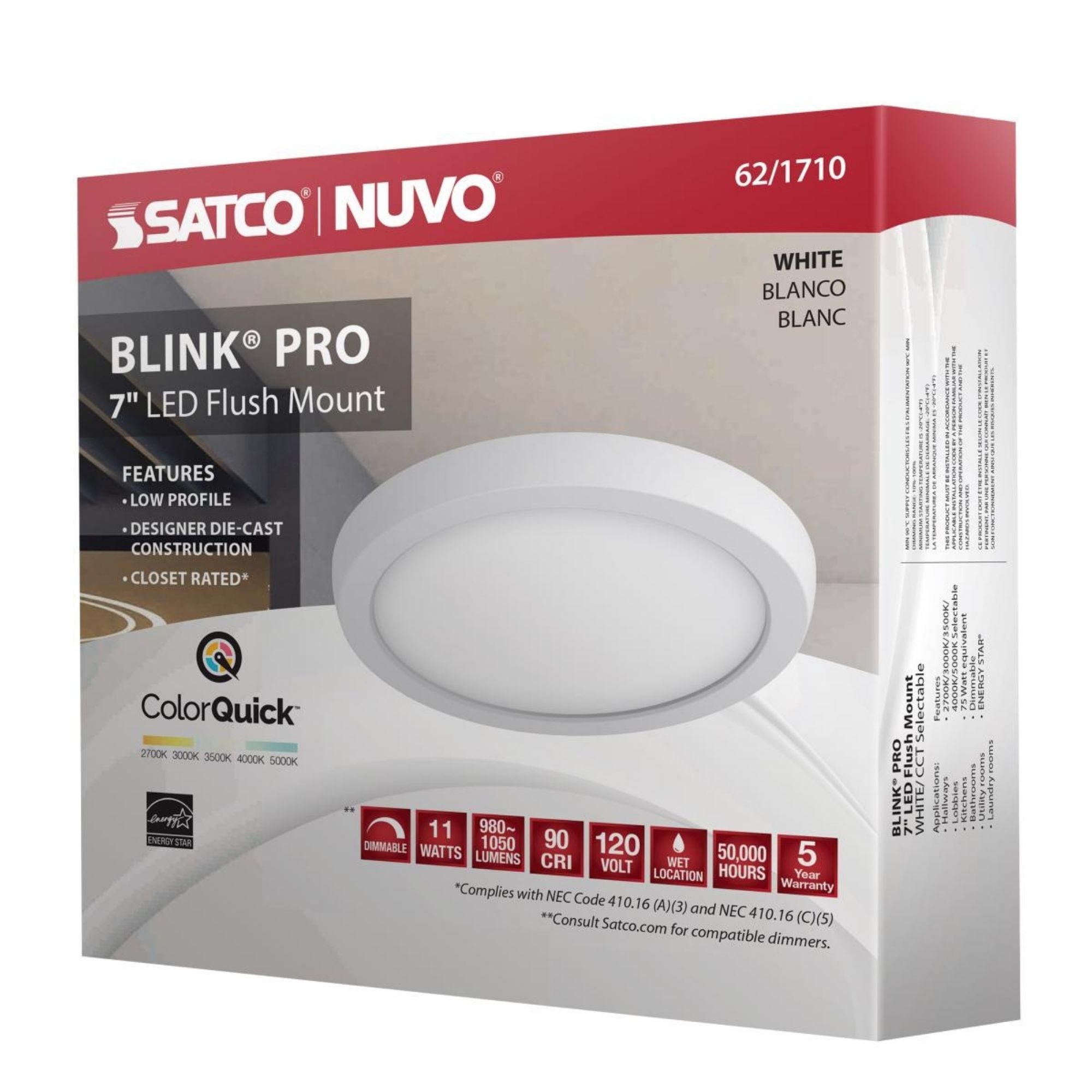 Blink 7" LED Round Disk Light, 11W, 5CCT, White Finish