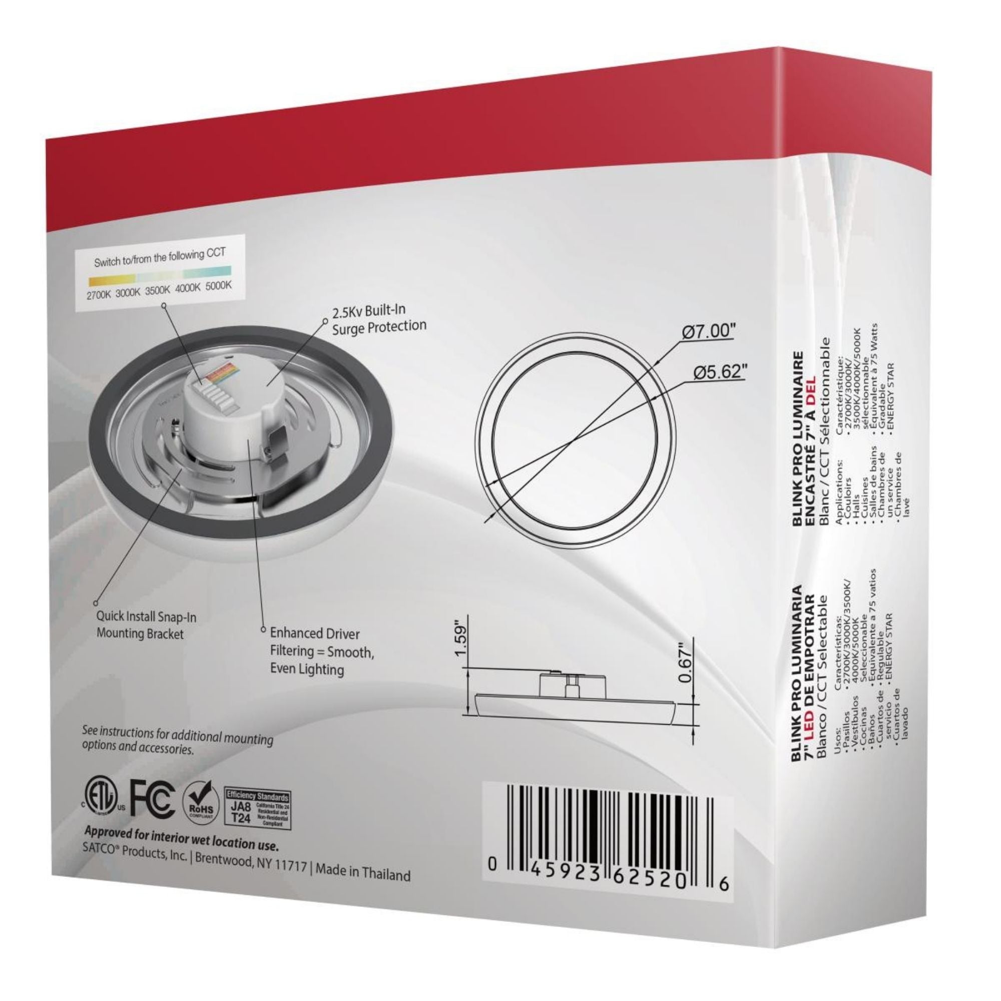 Blink 7" LED Round Disk Light, 11W, 5CCT, White Finish