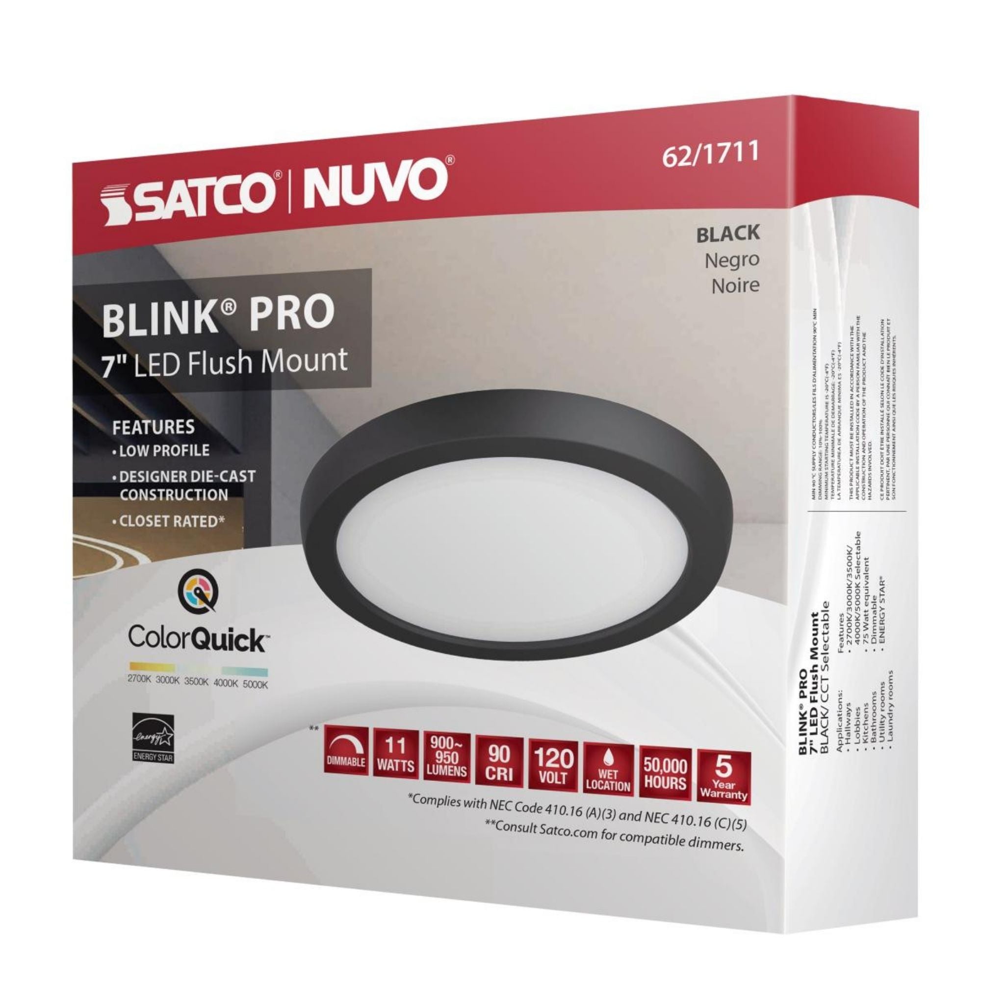 Blink 7" LED Round Disk Light, 11W, 5CCT, Black Finish