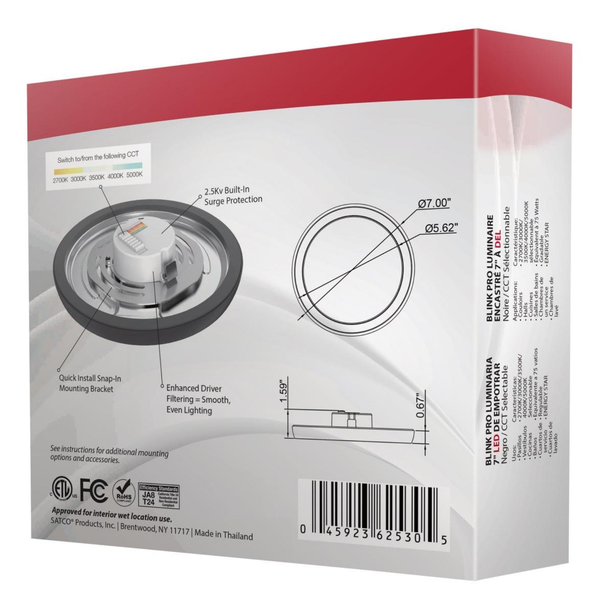 Blink 7" LED Round Disk Light, 11W, 5CCT, Black Finish
