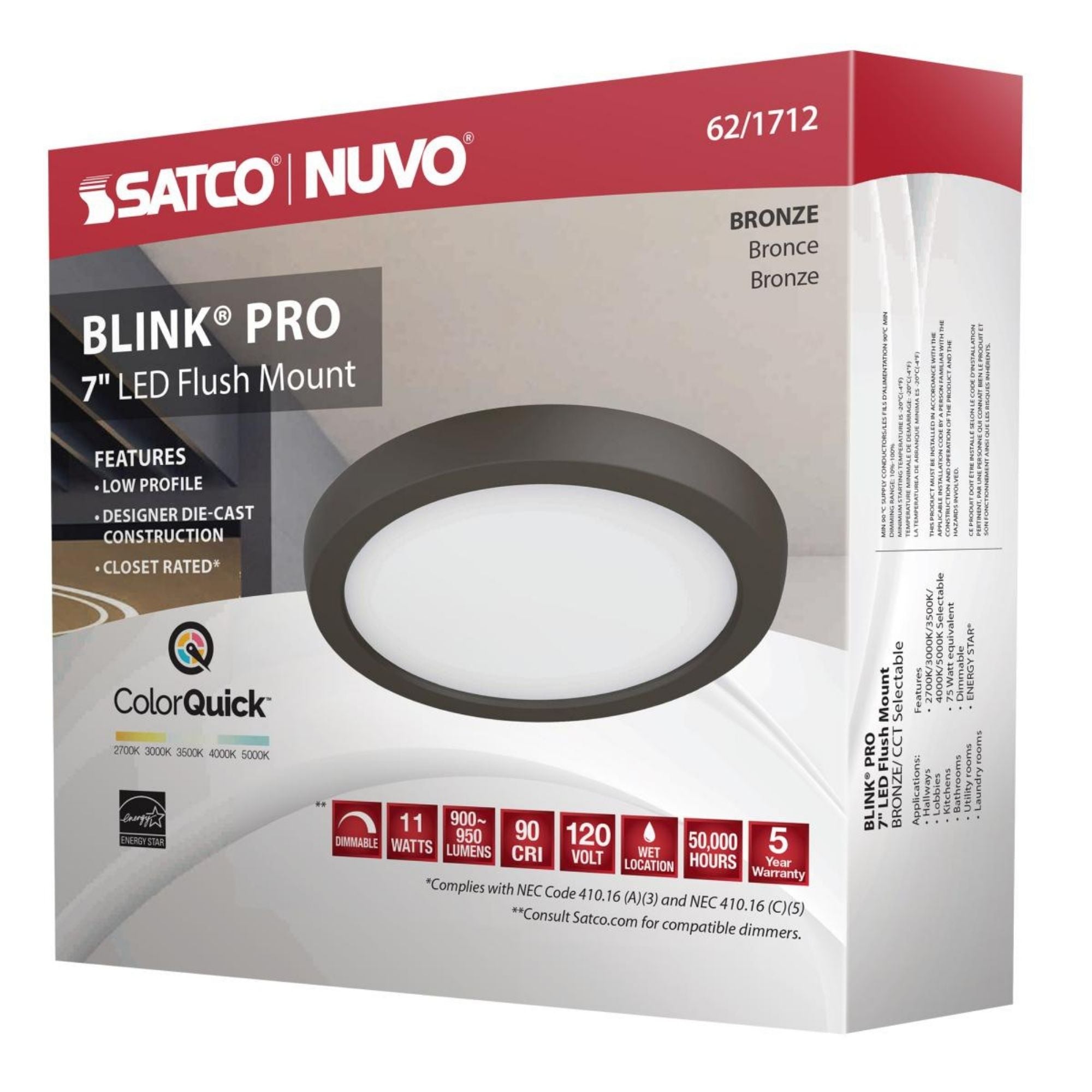 Blink 7" LED Round Disk Light, 11W, 5CCT, Bronze Finish