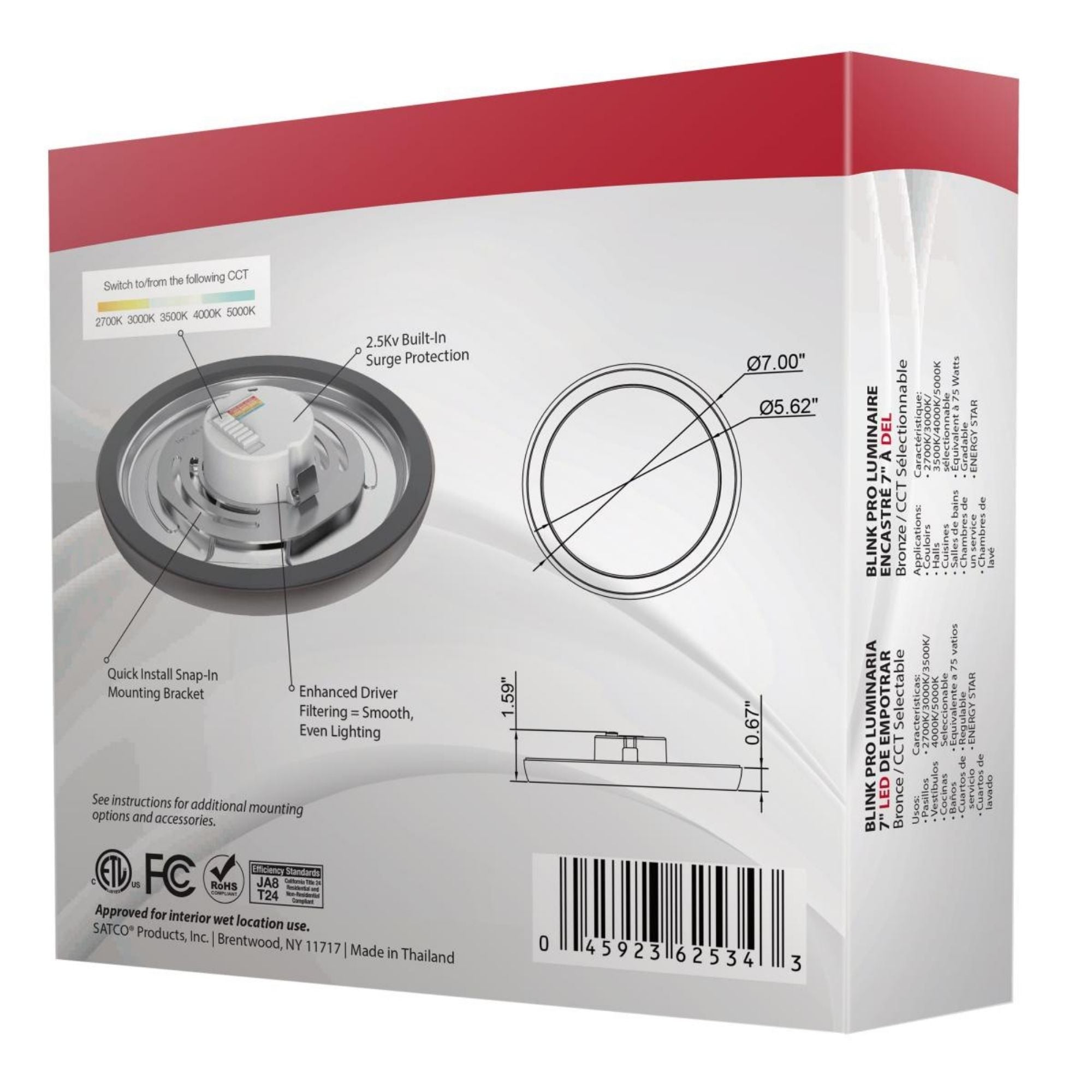 Blink 7" LED Round Disk Light, 11W, 5CCT, Bronze Finish