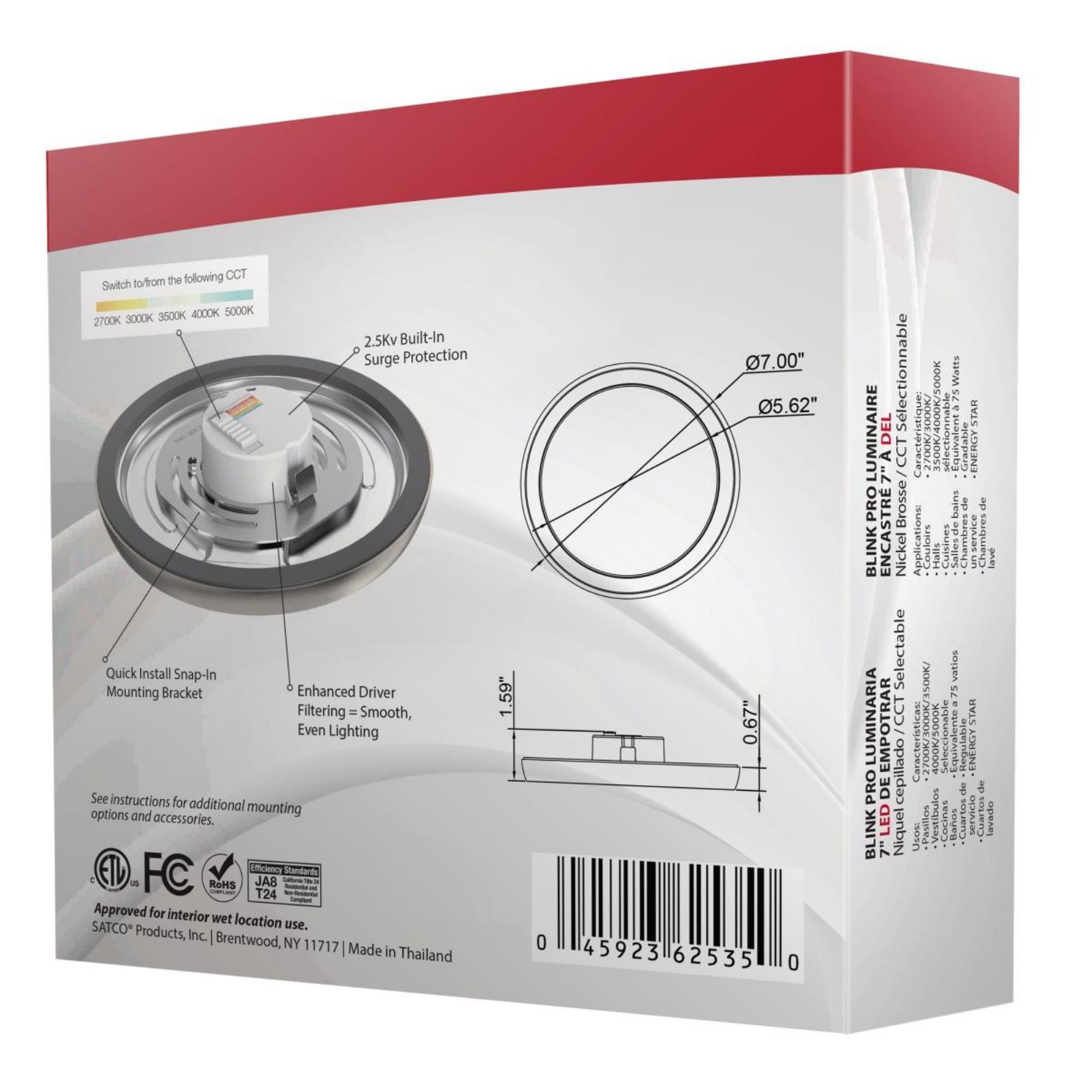 Blink 7" LED Round Disk Light, 11W, 5CCT, Brushed Nickel Finish