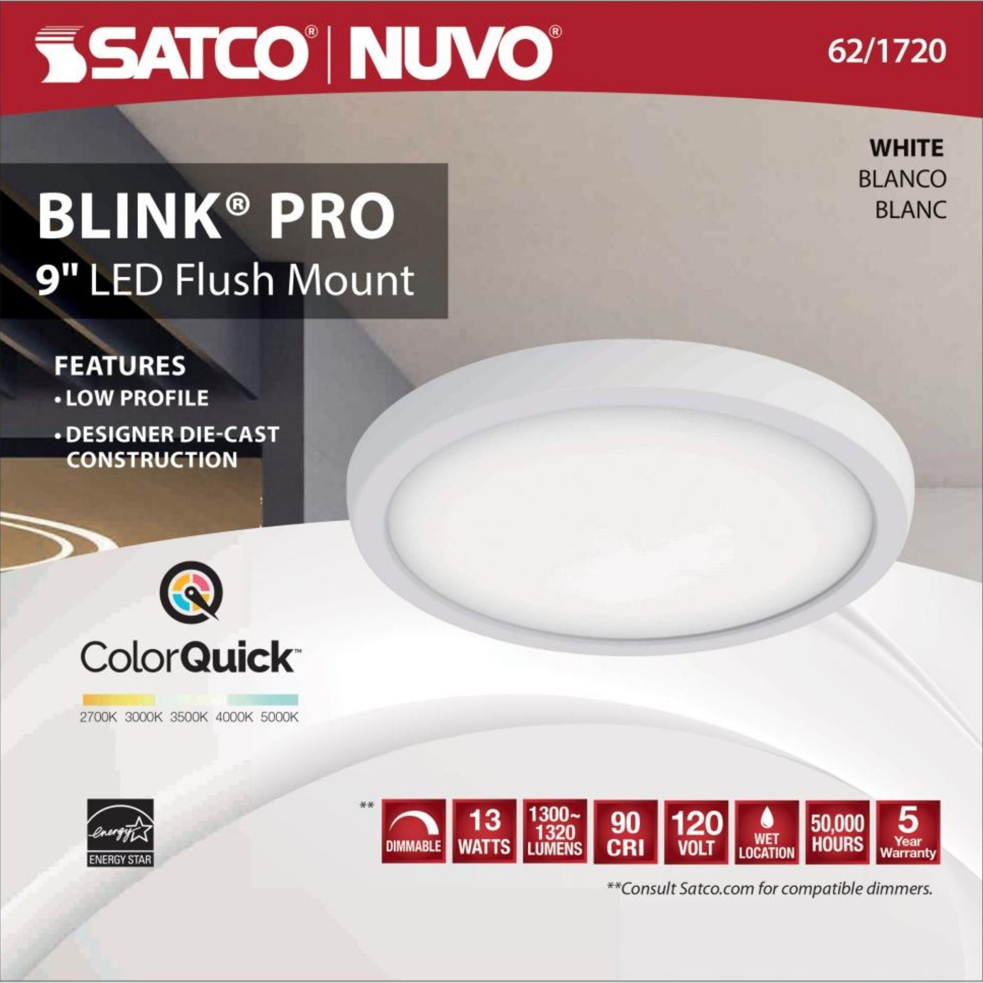 Blink 9" LED Round Disk Light, 13W, 5CCT, White Finish