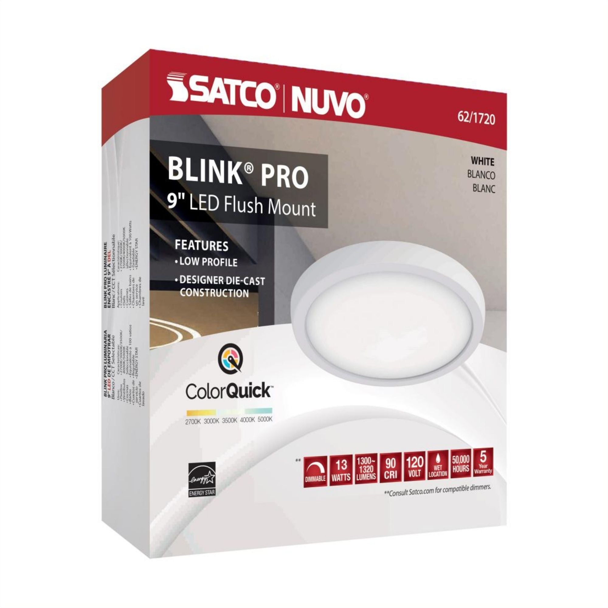 Blink 9" LED Round Disk Light, 13W, 5CCT, White Finish