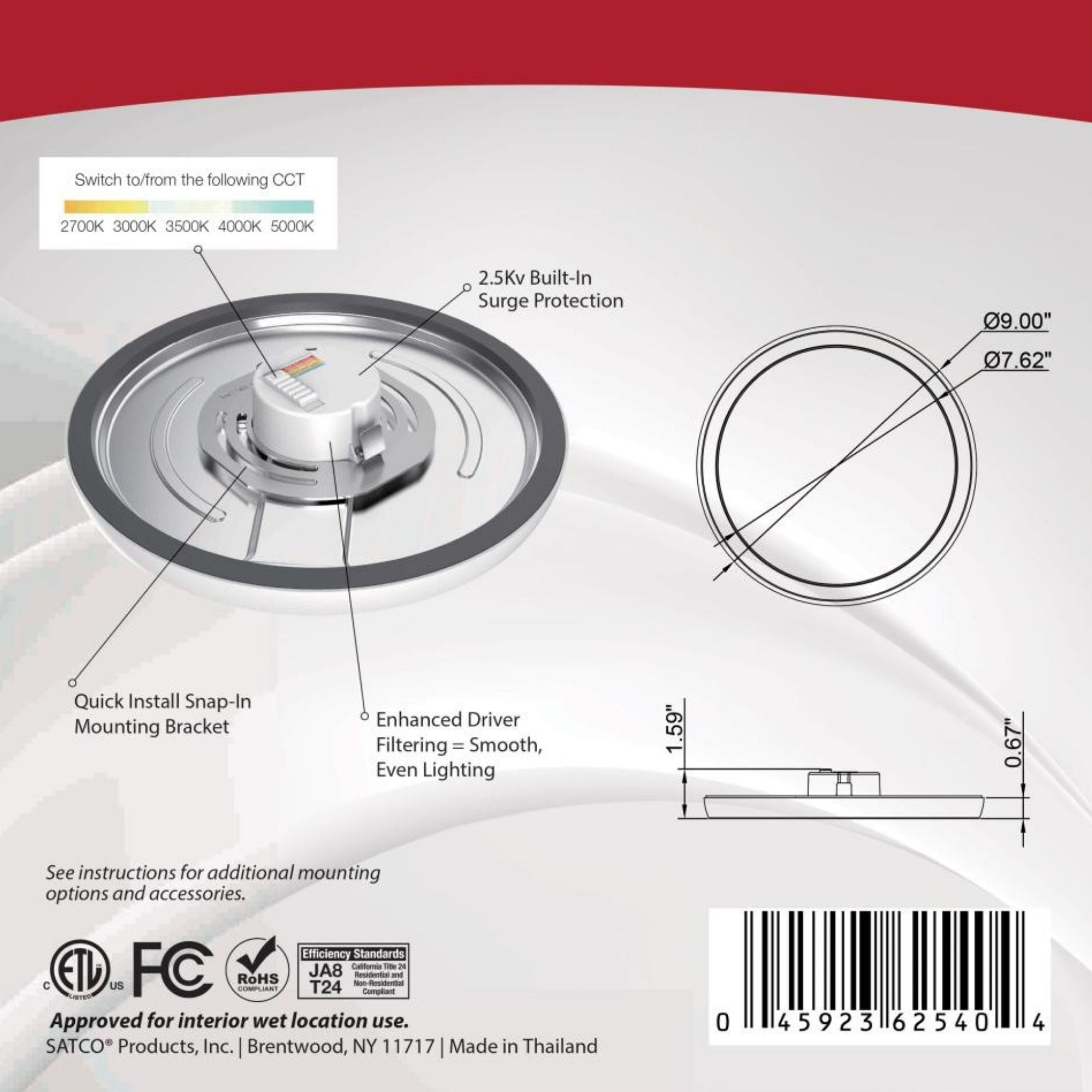 Blink 9" LED Round Disk Light, 13W, 5CCT, White Finish