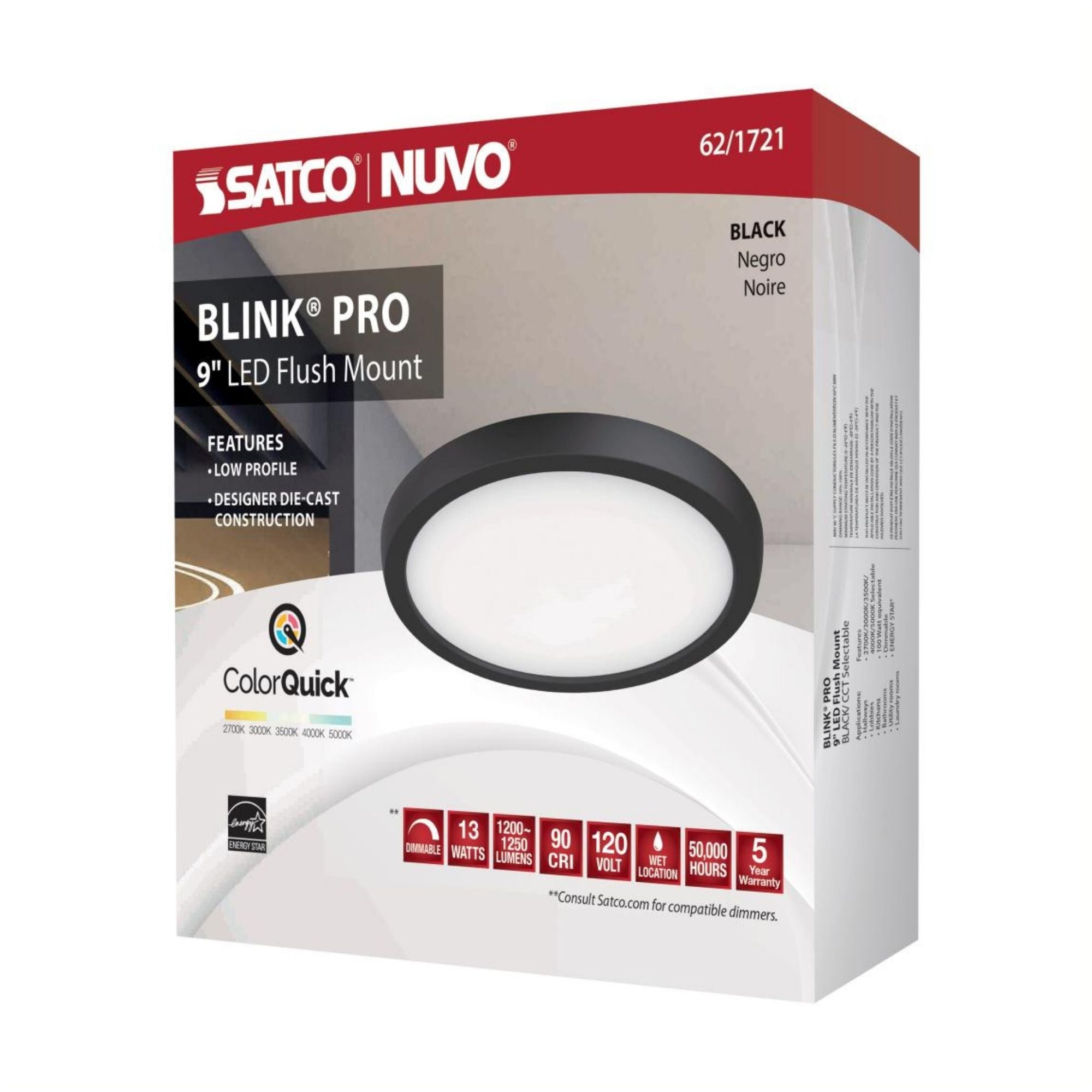 Blink 9" LED Round Disk Light, 13W, 5CCT, Black Finish