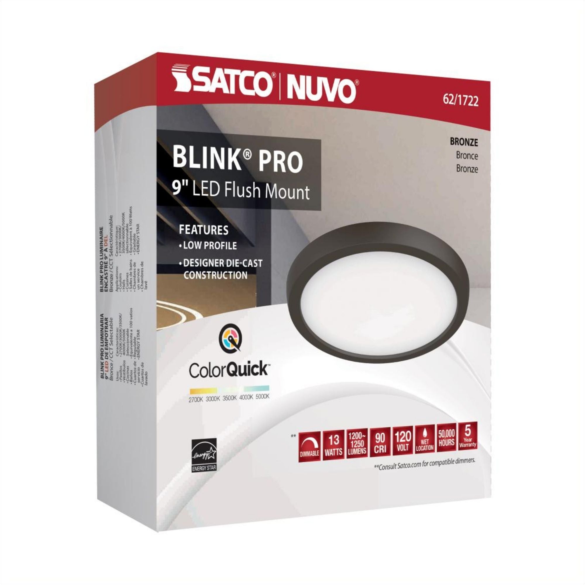 Blink 9" LED Round Disk Light, 13W, 5CCT, Bronze Finish