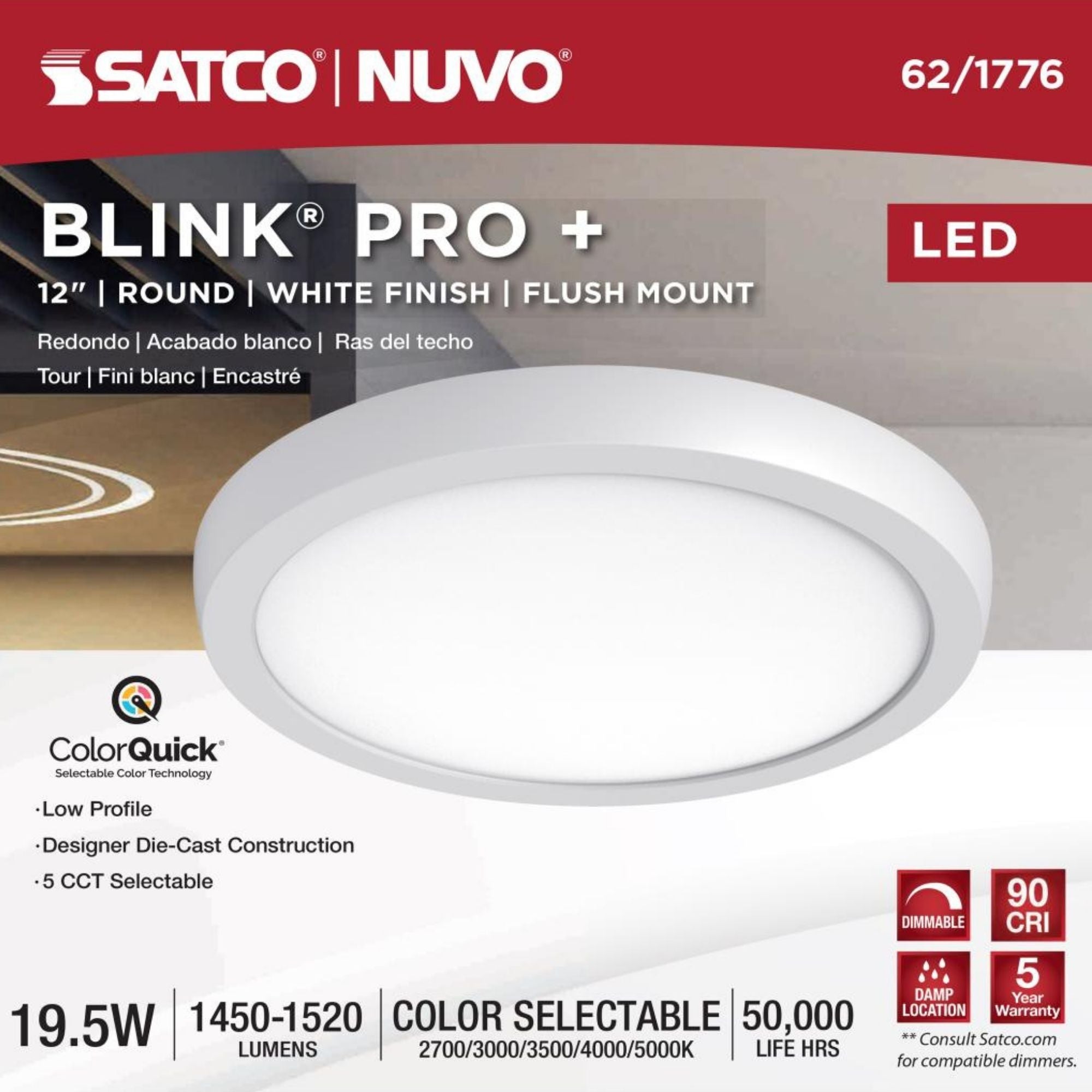 Blink Pro Plus 12" LED Round Disk Light, 20W, 5CCT, White Finish