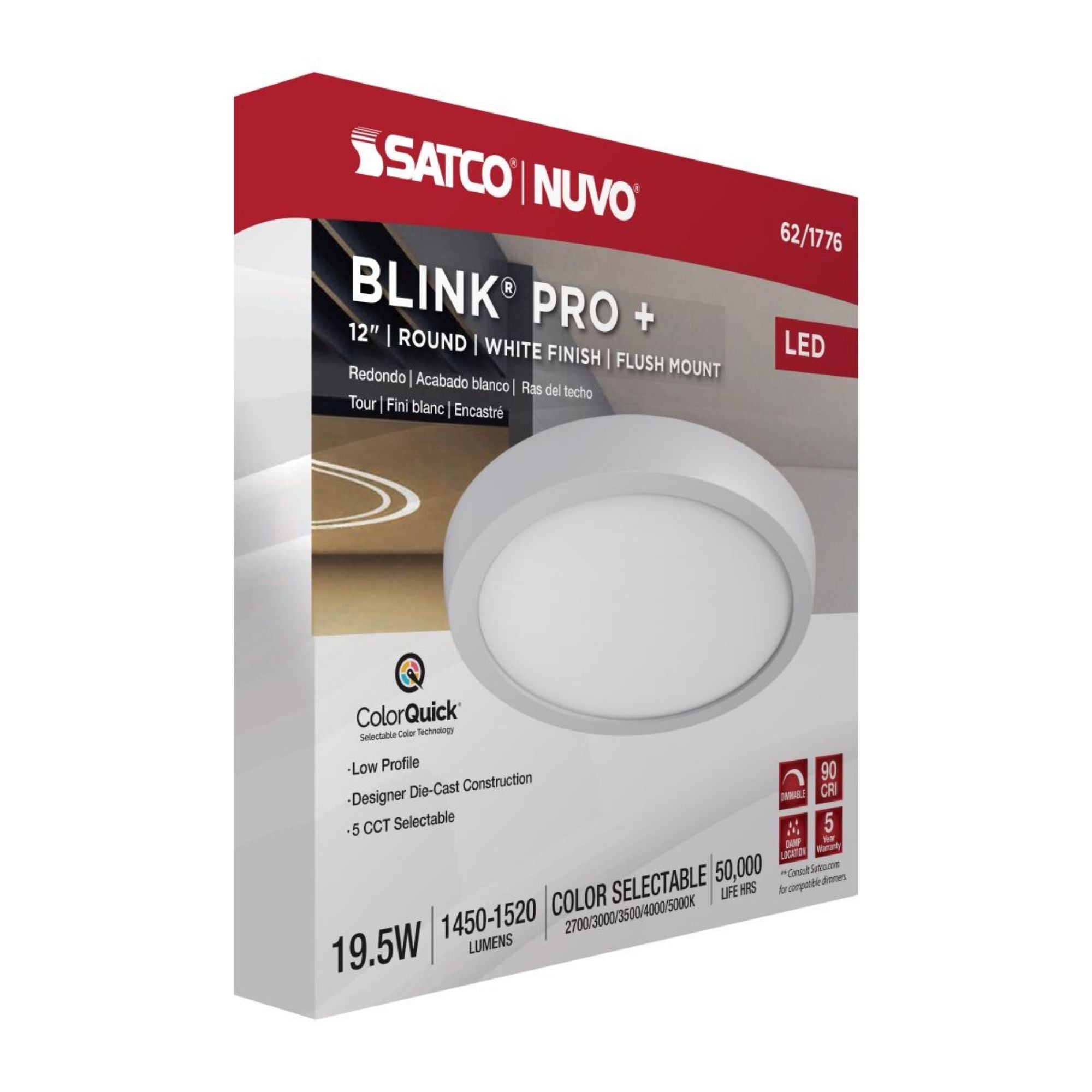 Blink Pro Plus 12" LED Round Disk Light, 20W, 5CCT, White Finish