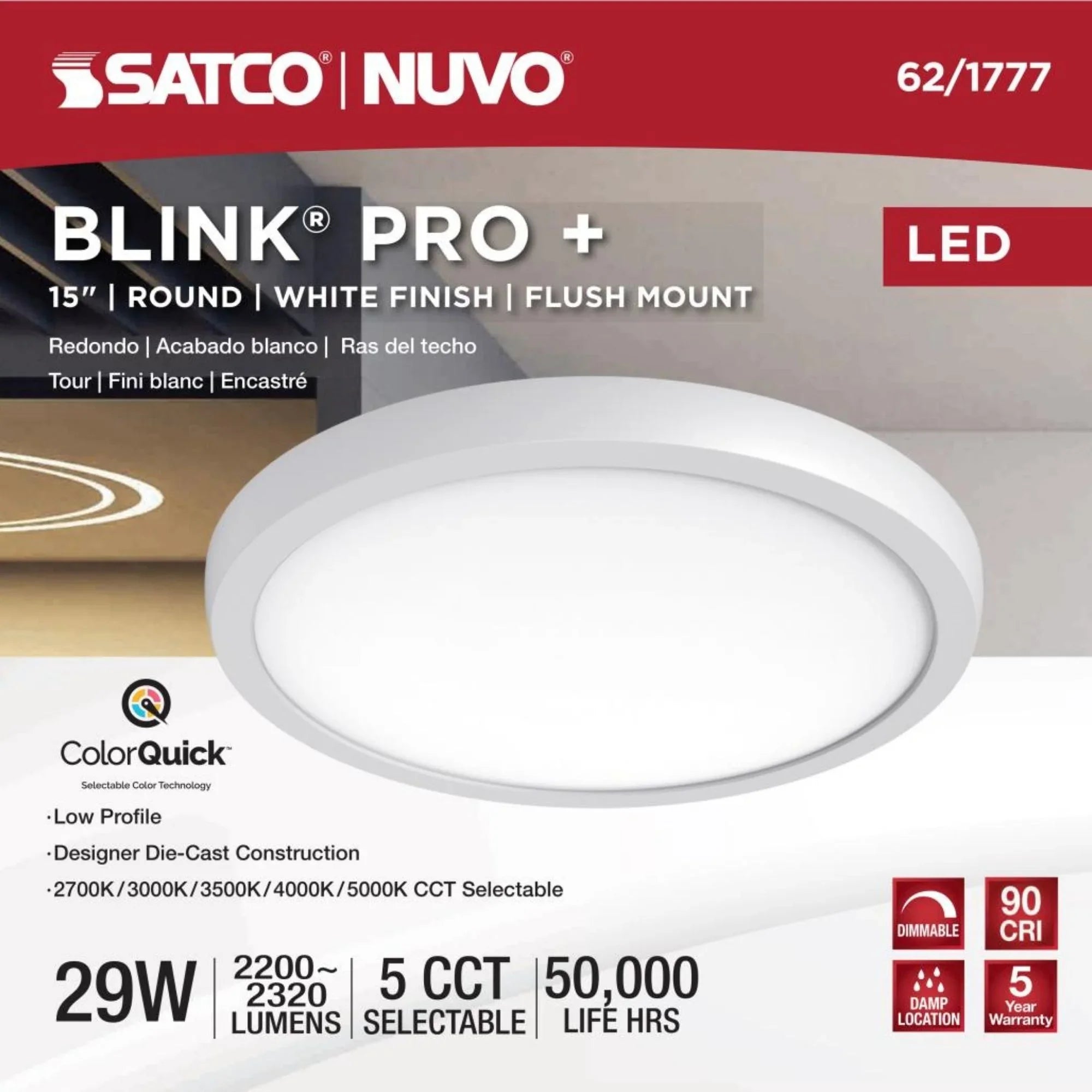 Blink Pro Plus 15" LED Round Disk Light, 29W, 5CCT, White Finish