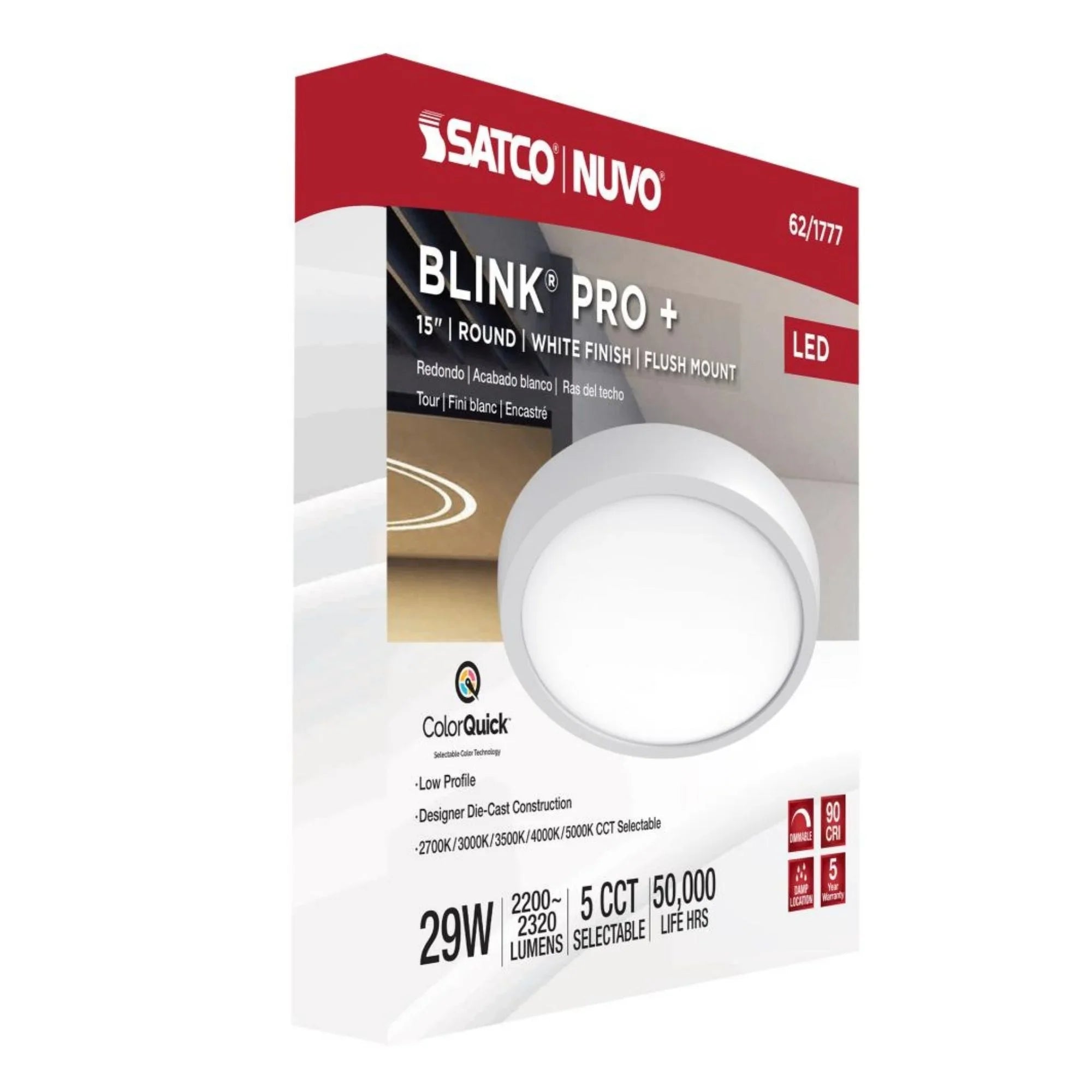 Blink Pro Plus 15" LED Round Disk Light, 29W, 5CCT, White Finish