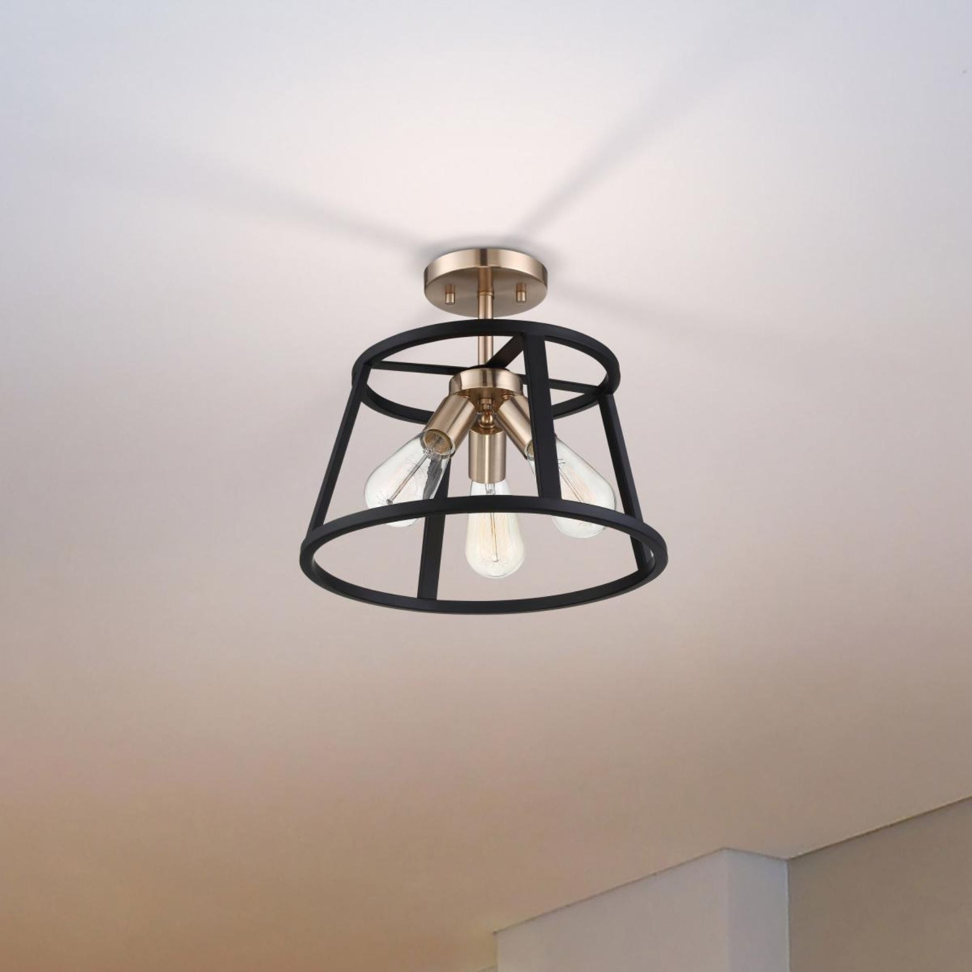 Chassis 14" 3 Lights Flush Mount Brass finish