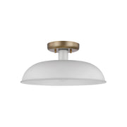 Colony 15" Flush Mount, Matte White / Burnished Brass Finish